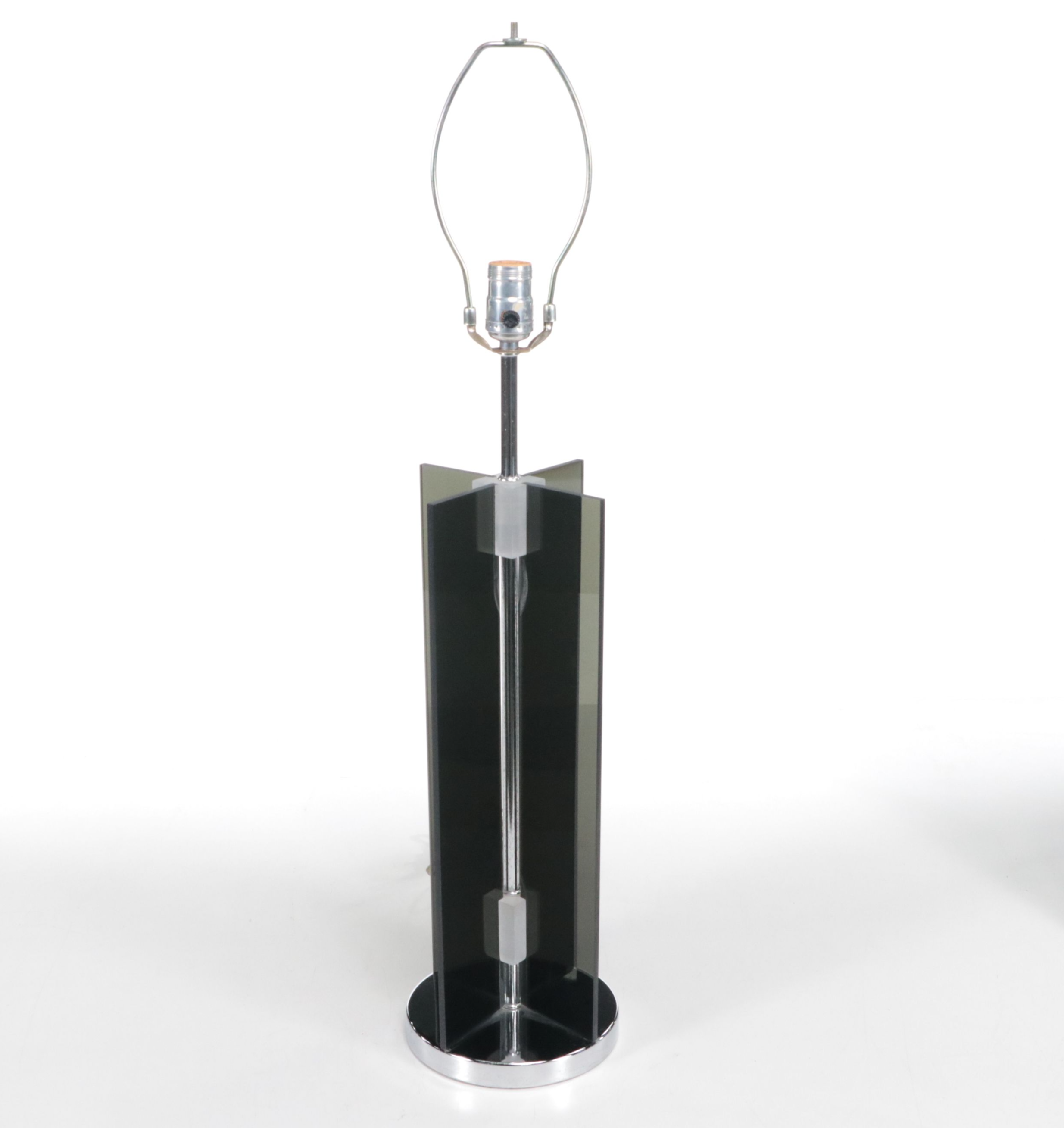 Smoked Lucite and Chrome Table Lamp with Black and Silver Shade, 1970s
