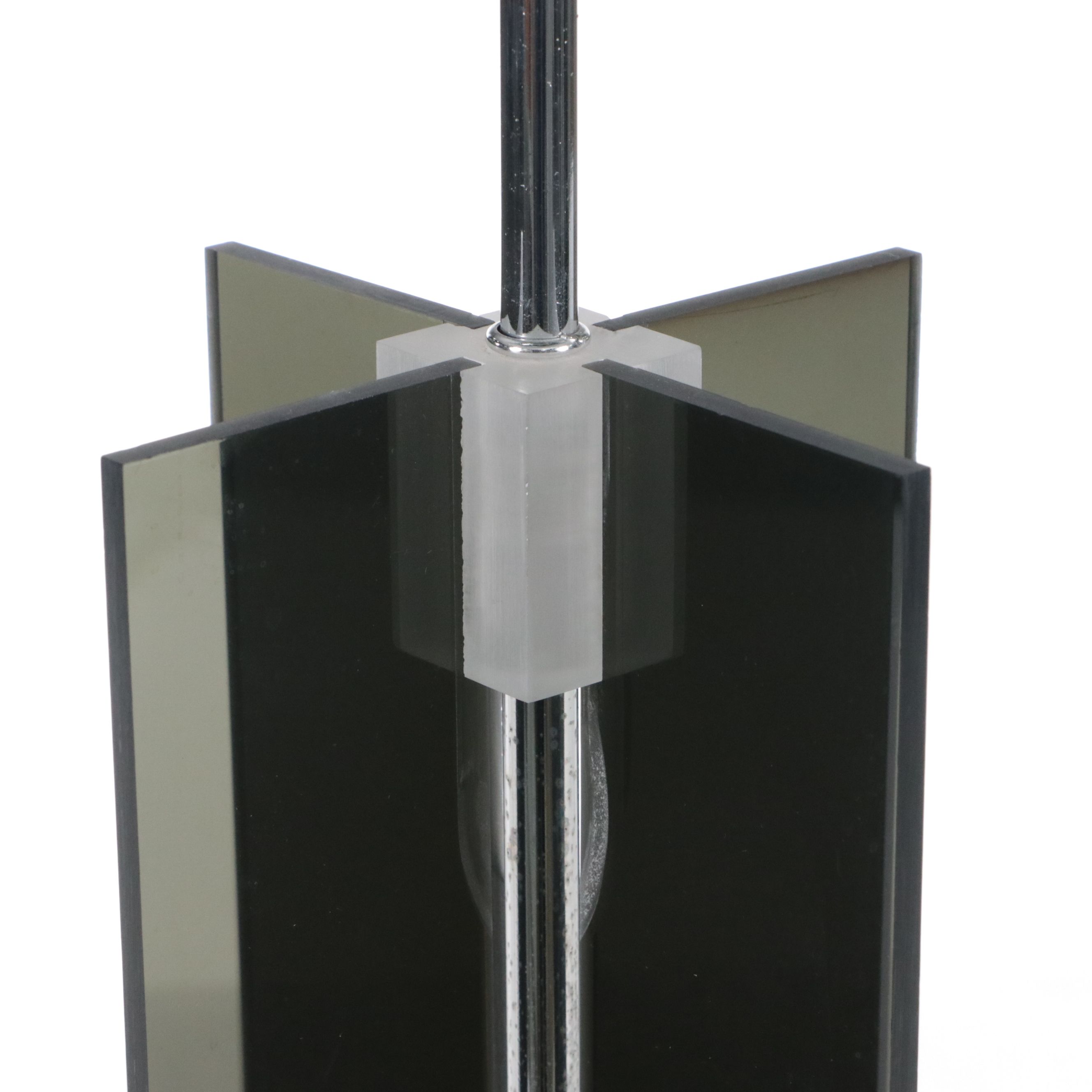 Smoked Lucite and Chrome Table Lamp with Black and Silver Shade, 1970s