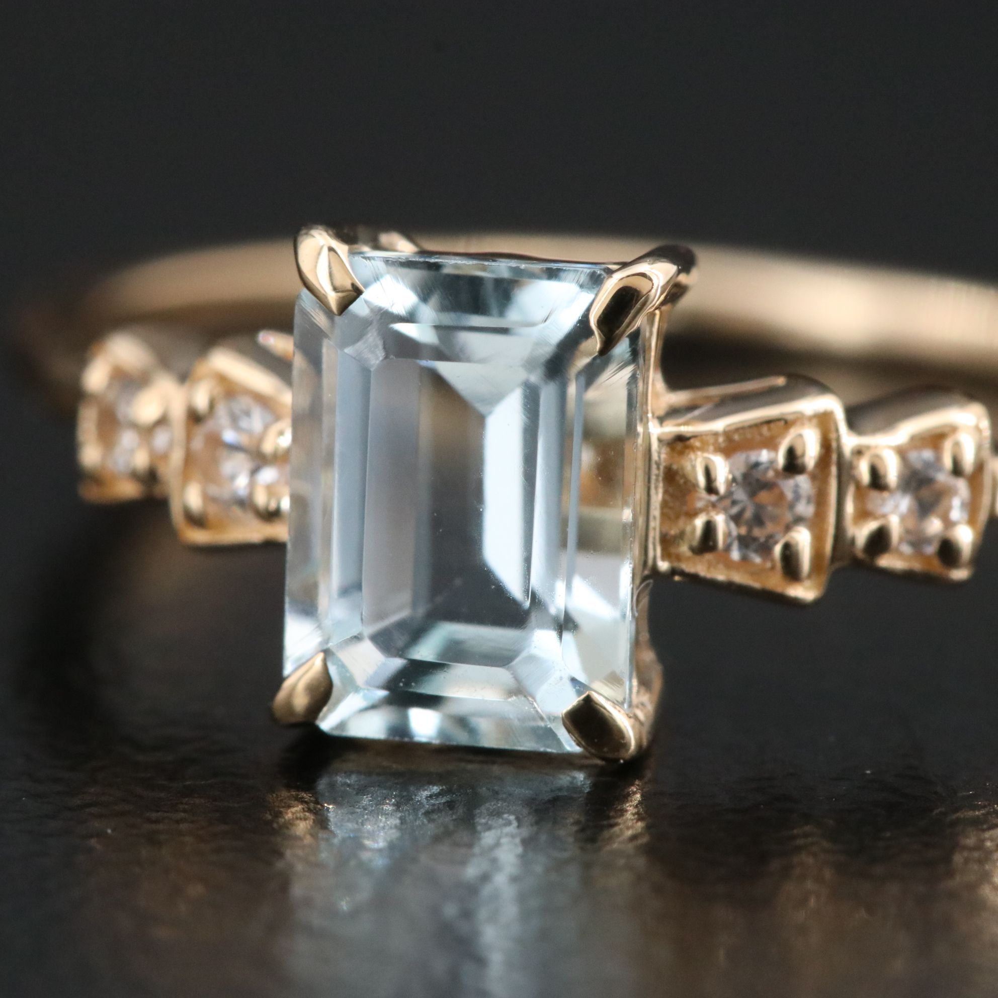 14K Aquamarine and White Sapphire Ring