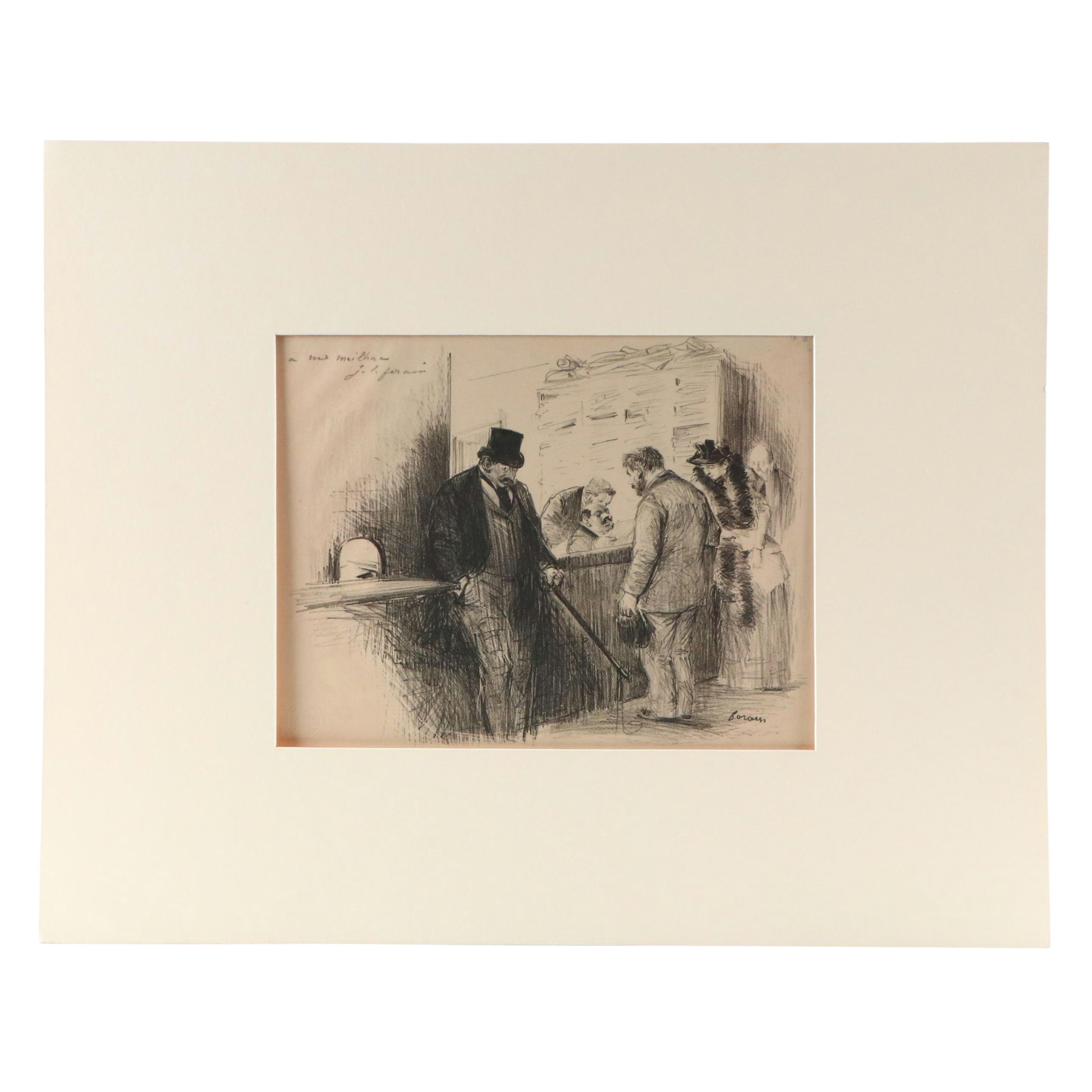 Jean-Louis Forain Lithograph "Chez L'Huissier," Circa 1891