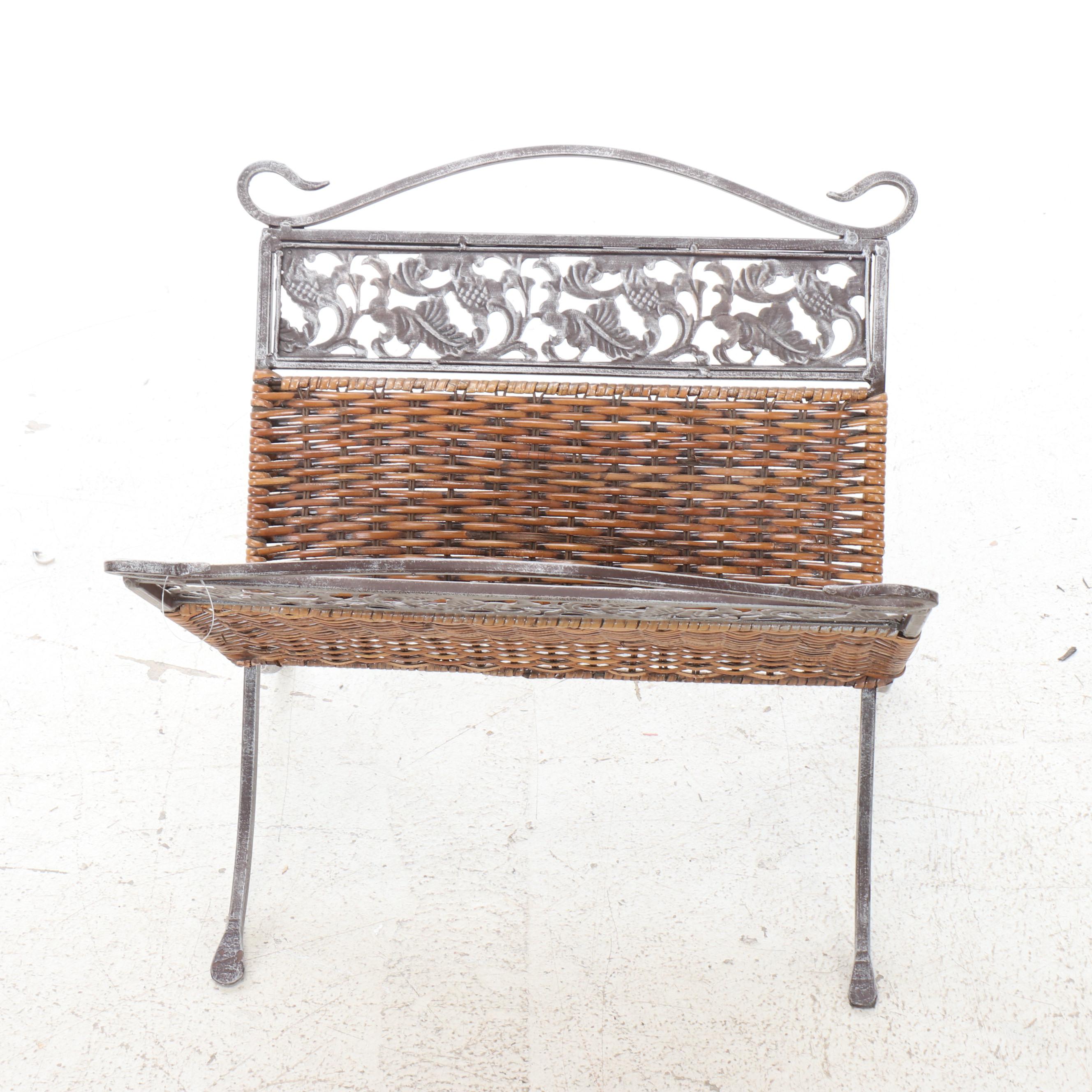 Neoclassical Style Floor Lamp with Demilune Table and Rattan Magazine Rack