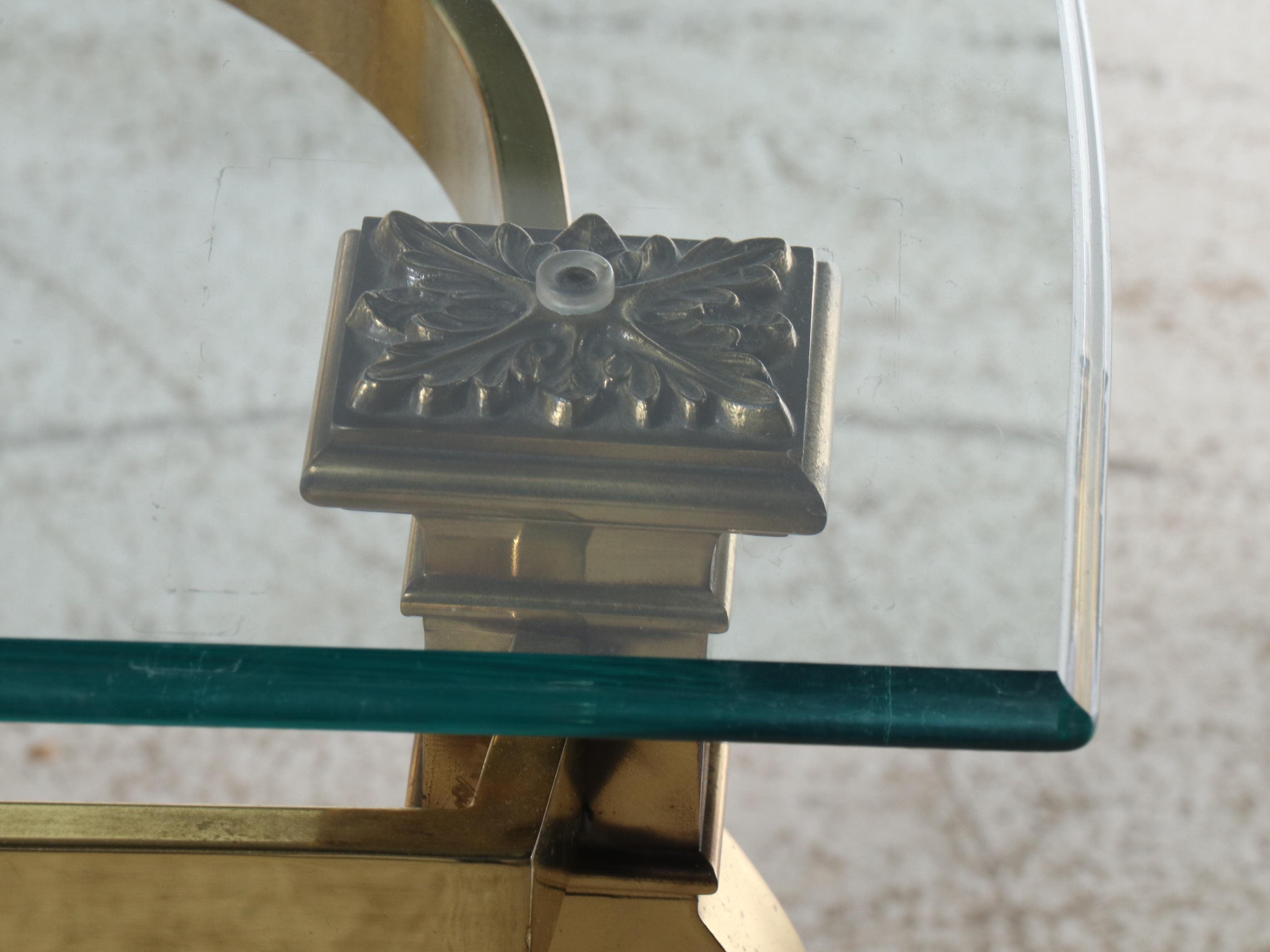 Pair of Hollywood Regency Style Glass Top Brass End Table, Mid to Late 20th C.