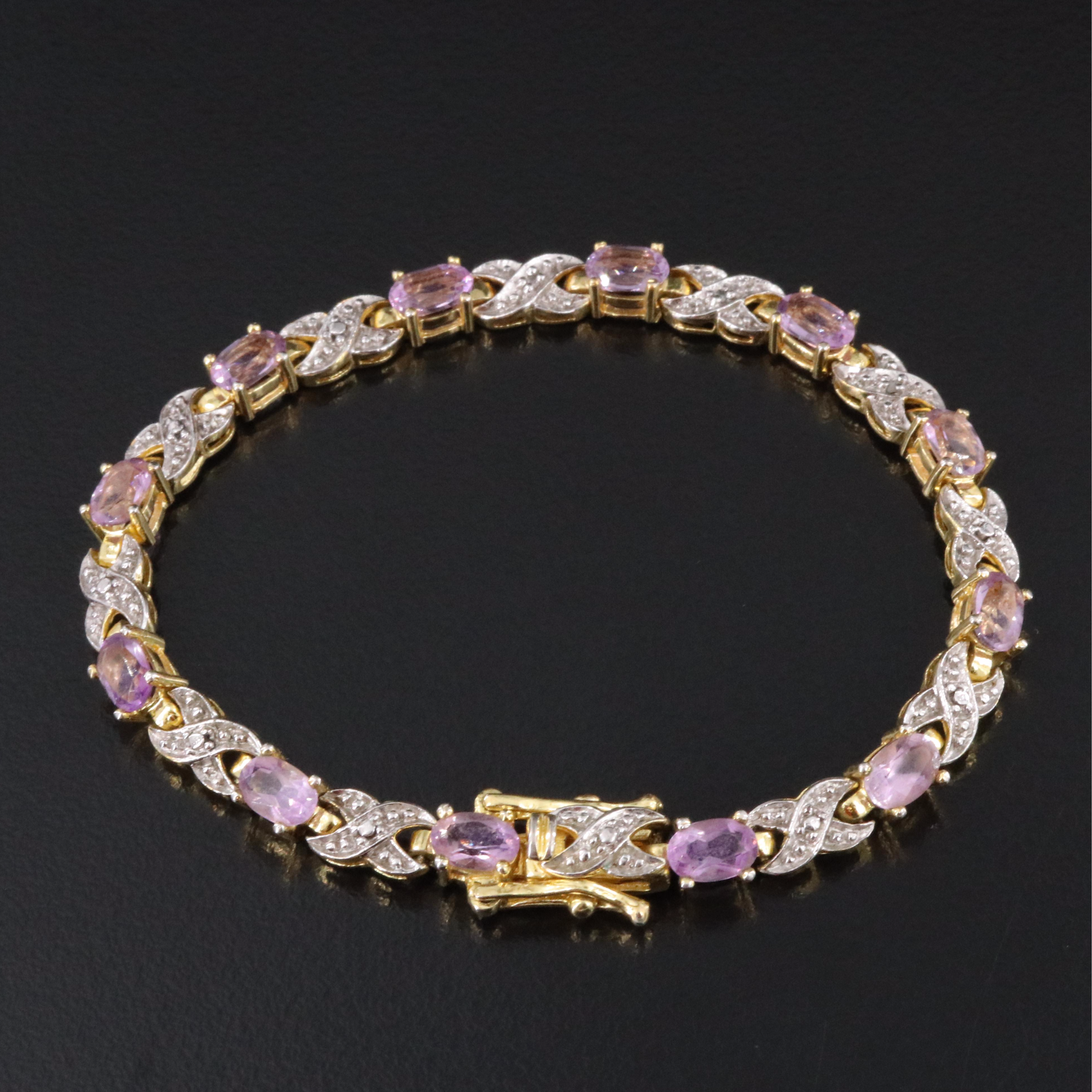 Sterling Amethyst and Diamond Bracelet