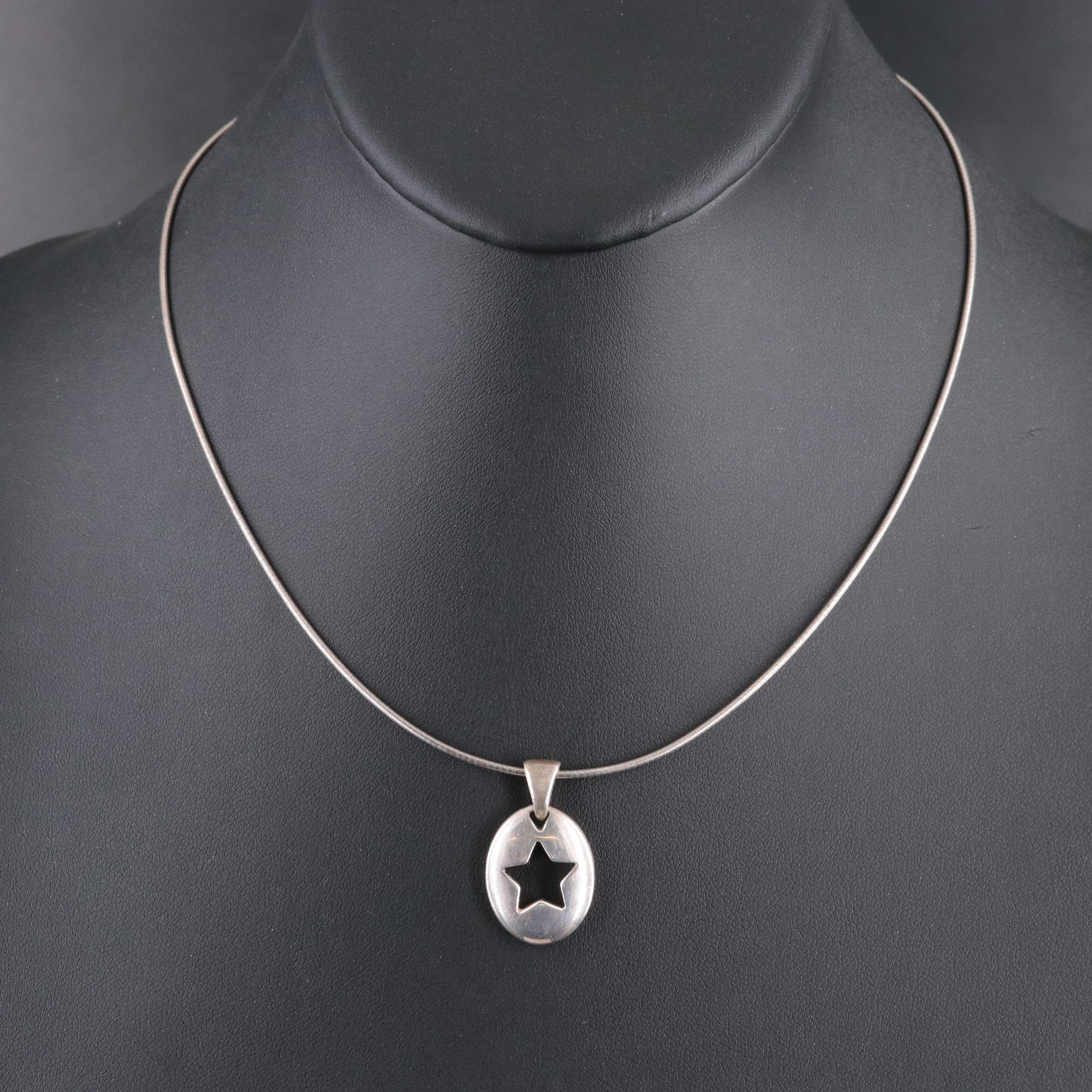 Tiffany & Co. Sterling Stencil Star Pendant Necklace