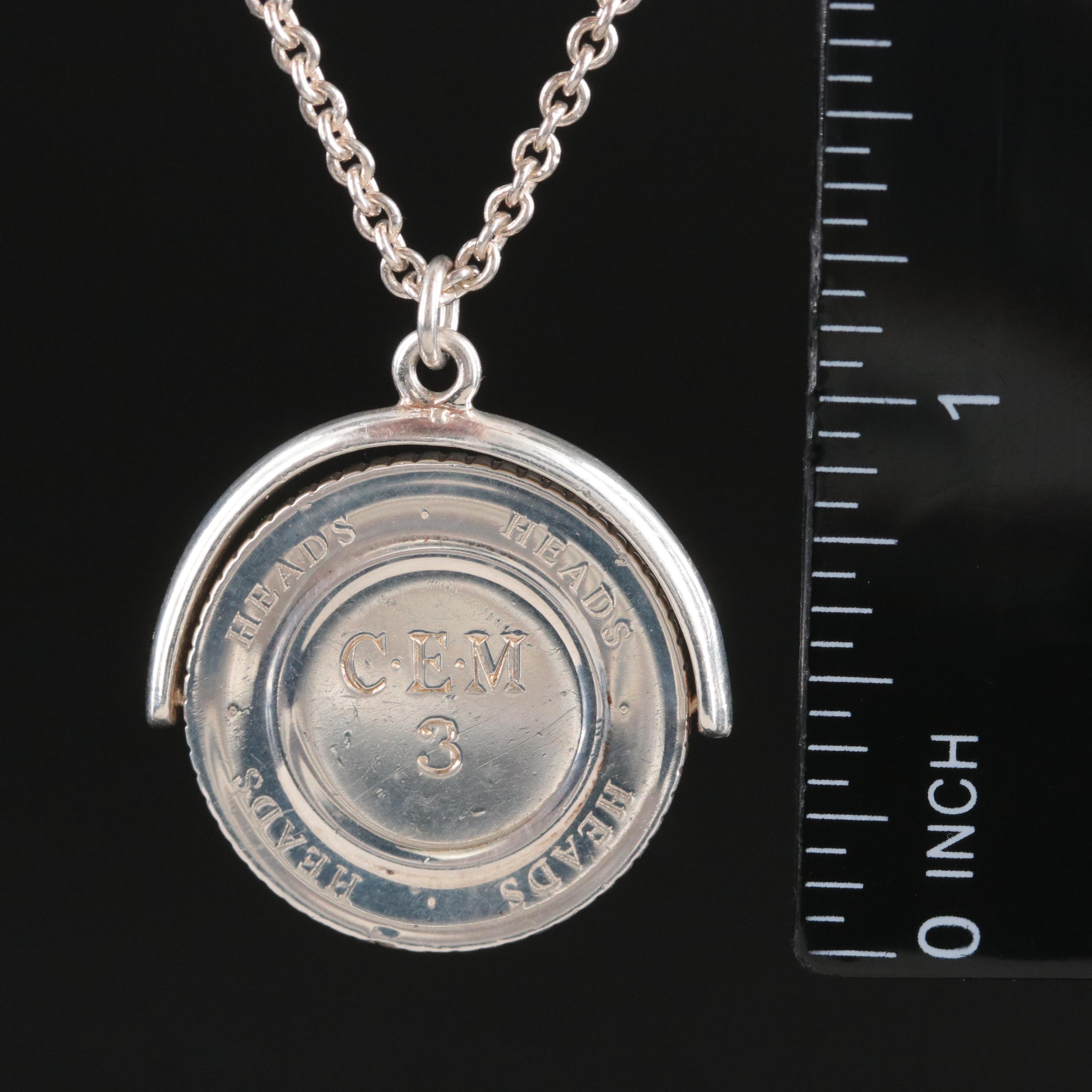 Tiffany & Co. Sterling Heads Tails Coin Flip Pendant Necklace