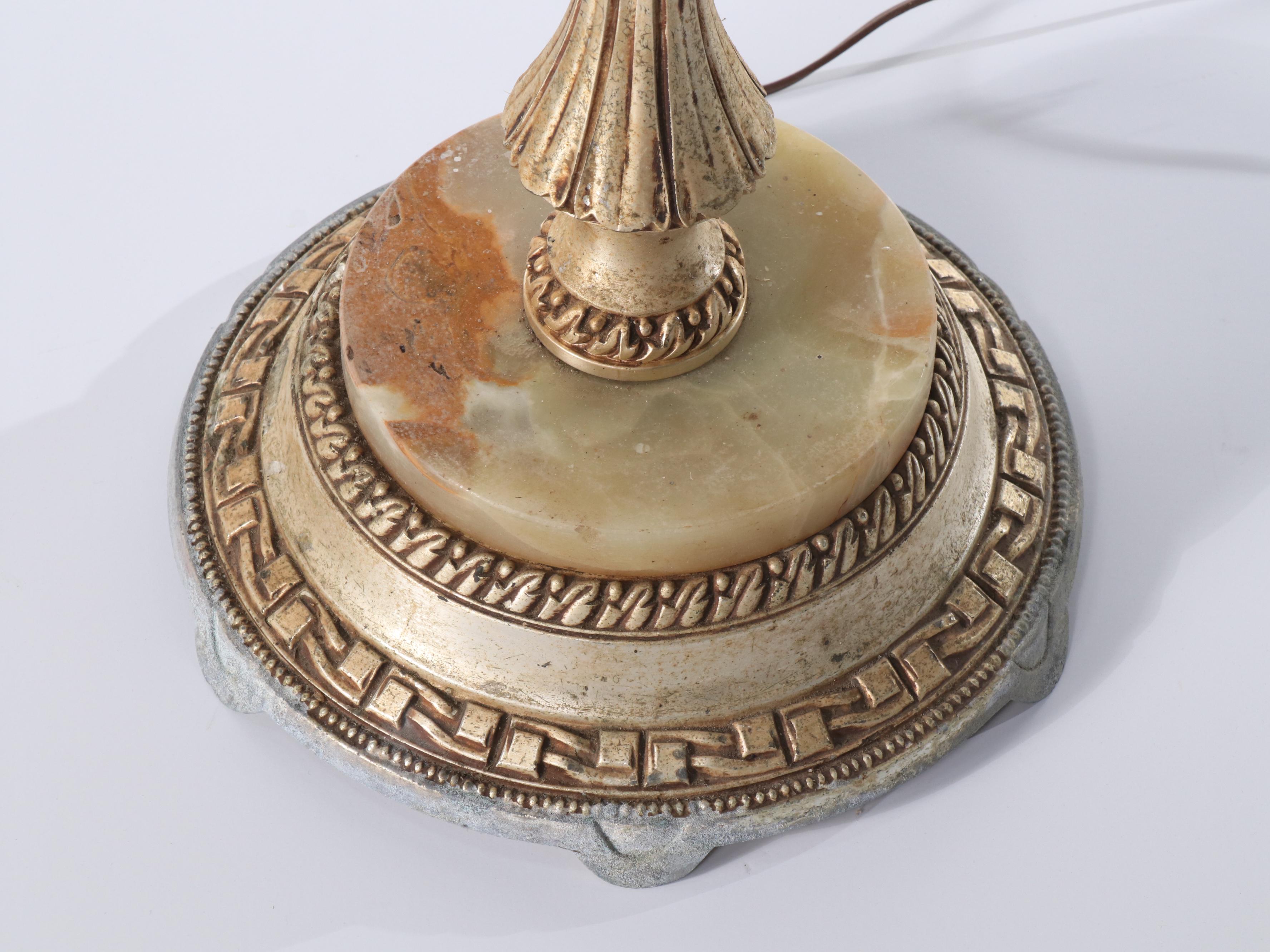 Distressed Metal and Banded Calcite Torchiere Floor Lamp, Vintage