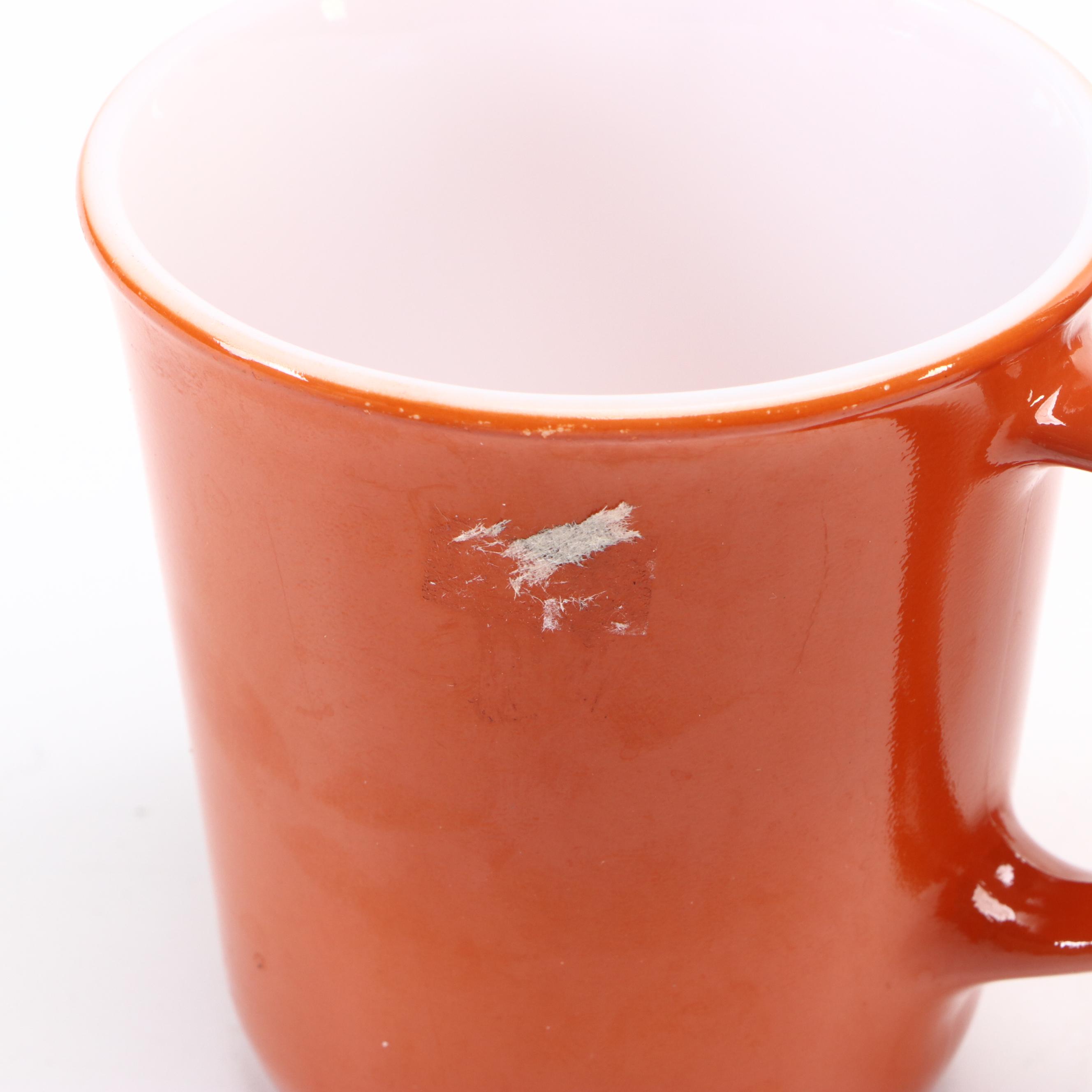 Corning Ware Taupe, Blue and Peach Diner Coffee Mugs, Late 20th Century