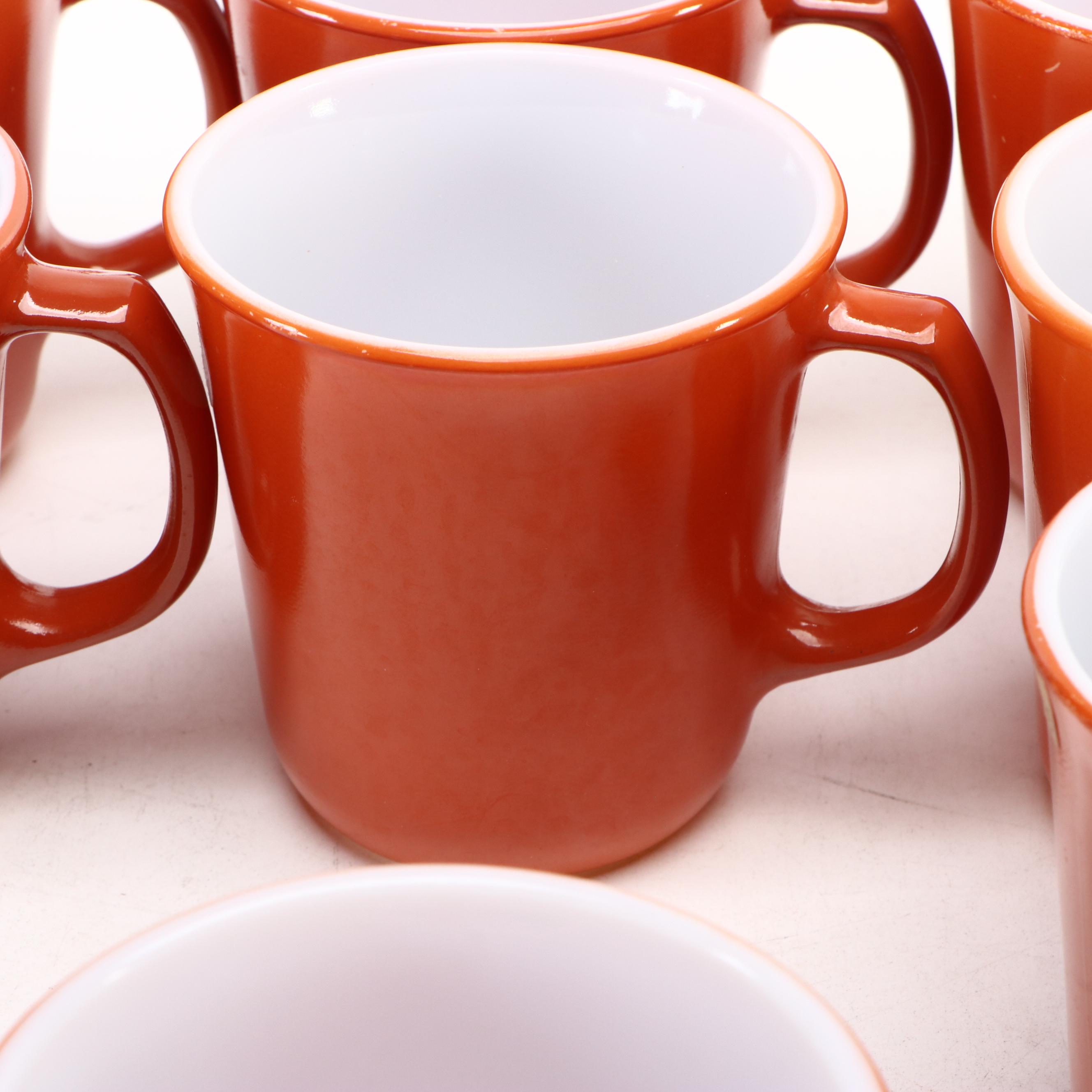 Corning Ware Taupe, Blue and Peach Diner Coffee Mugs, Late 20th Century