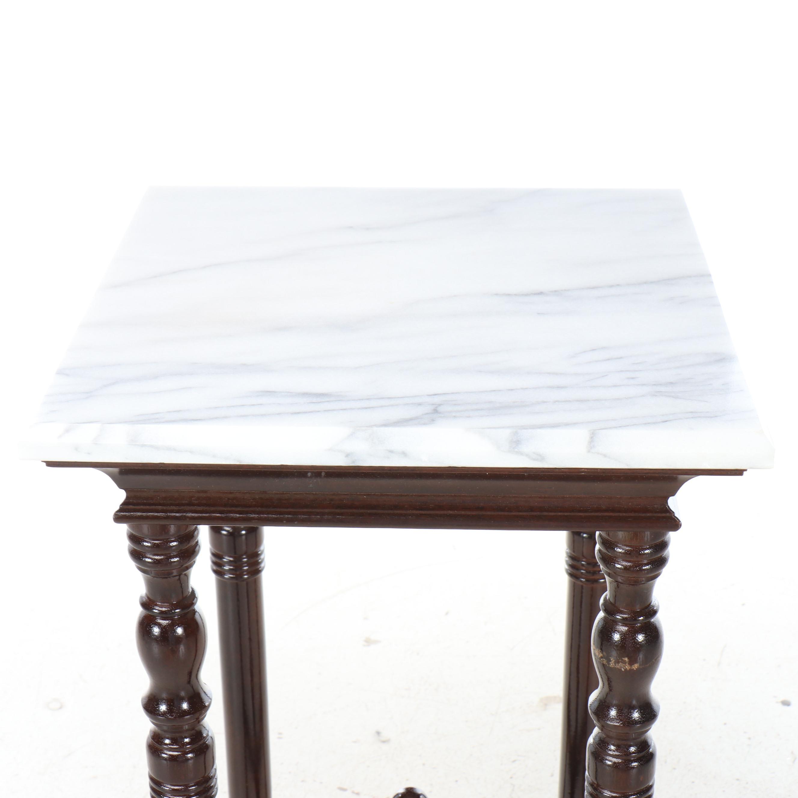 Victorian Style Wood Plant Stand with Marble Top