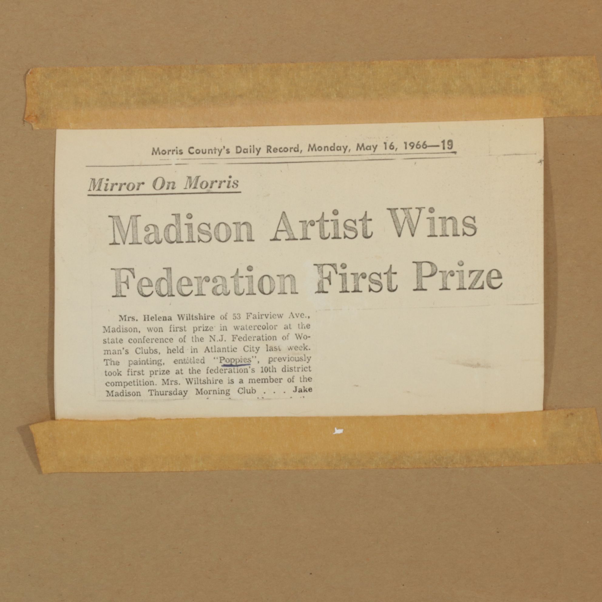 Helena Wiltshire Still Life Watercolor Painting "Poppies", 1966