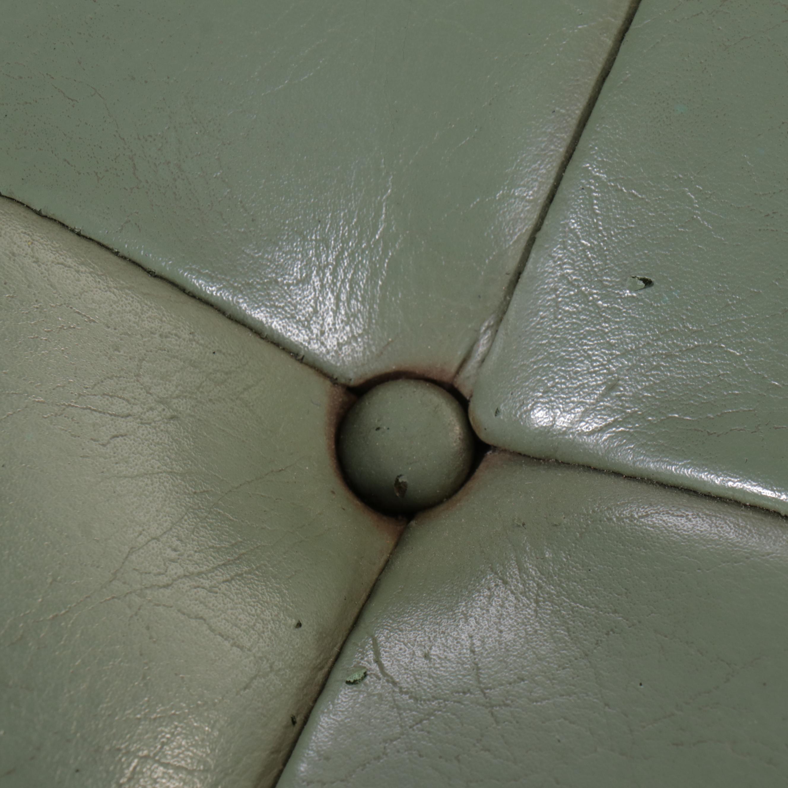 Mid Century Modern Button-Tufted Green Vinyl and Chrome Ottoman