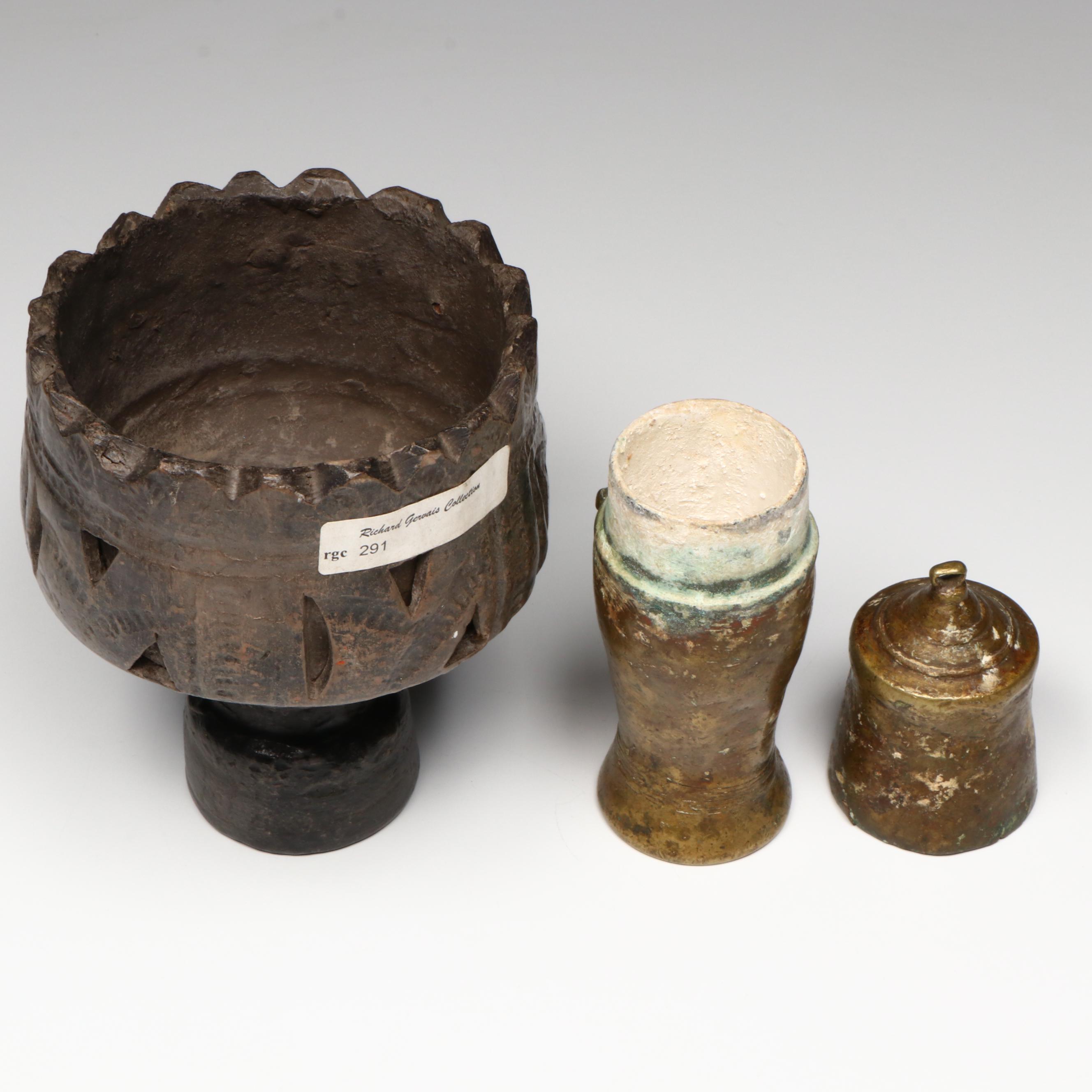 Khmer Ria Sickle and Bronze Lime Container with Tibetan Ritual Dagger and More