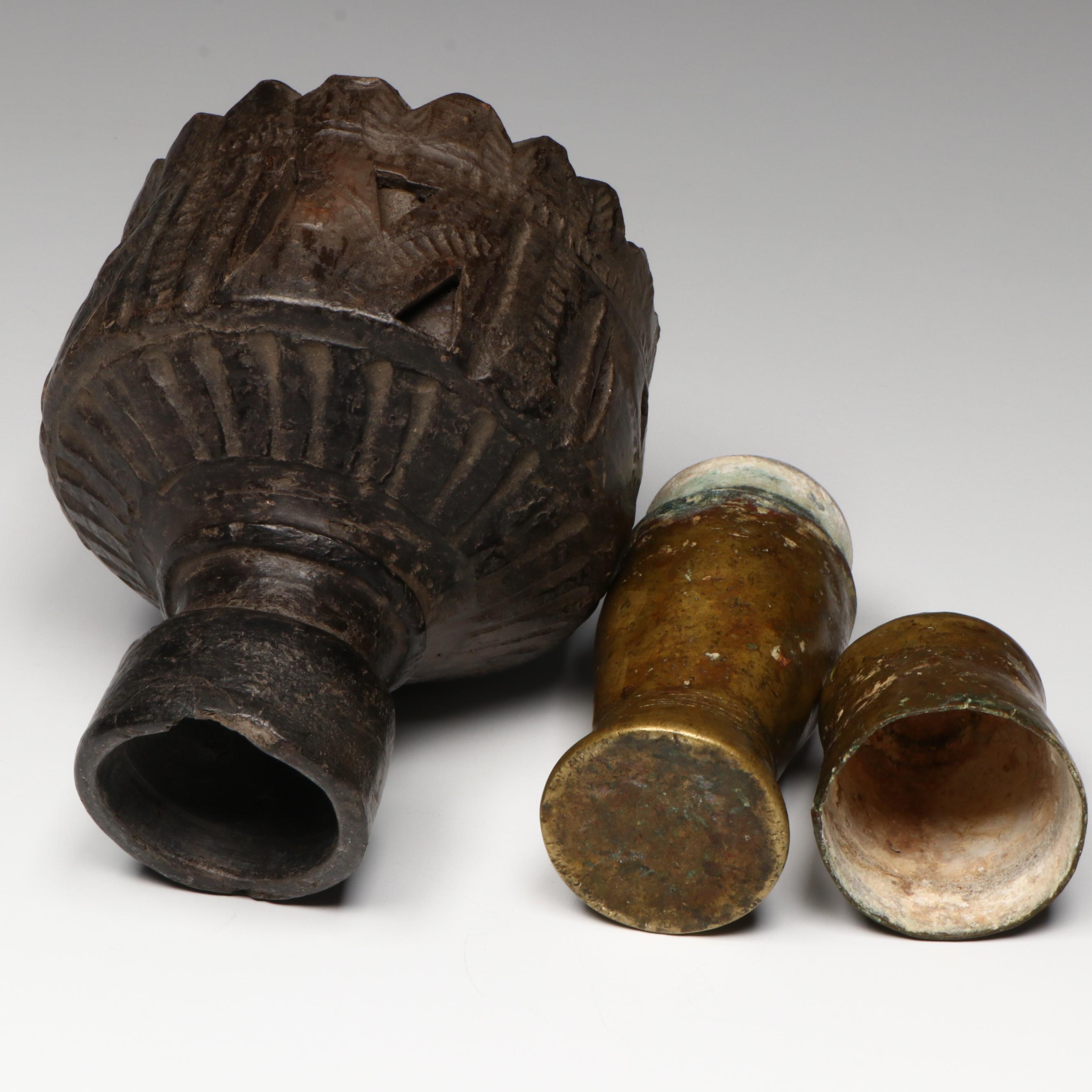 Khmer Ria Sickle and Bronze Lime Container with Tibetan Ritual Dagger and More