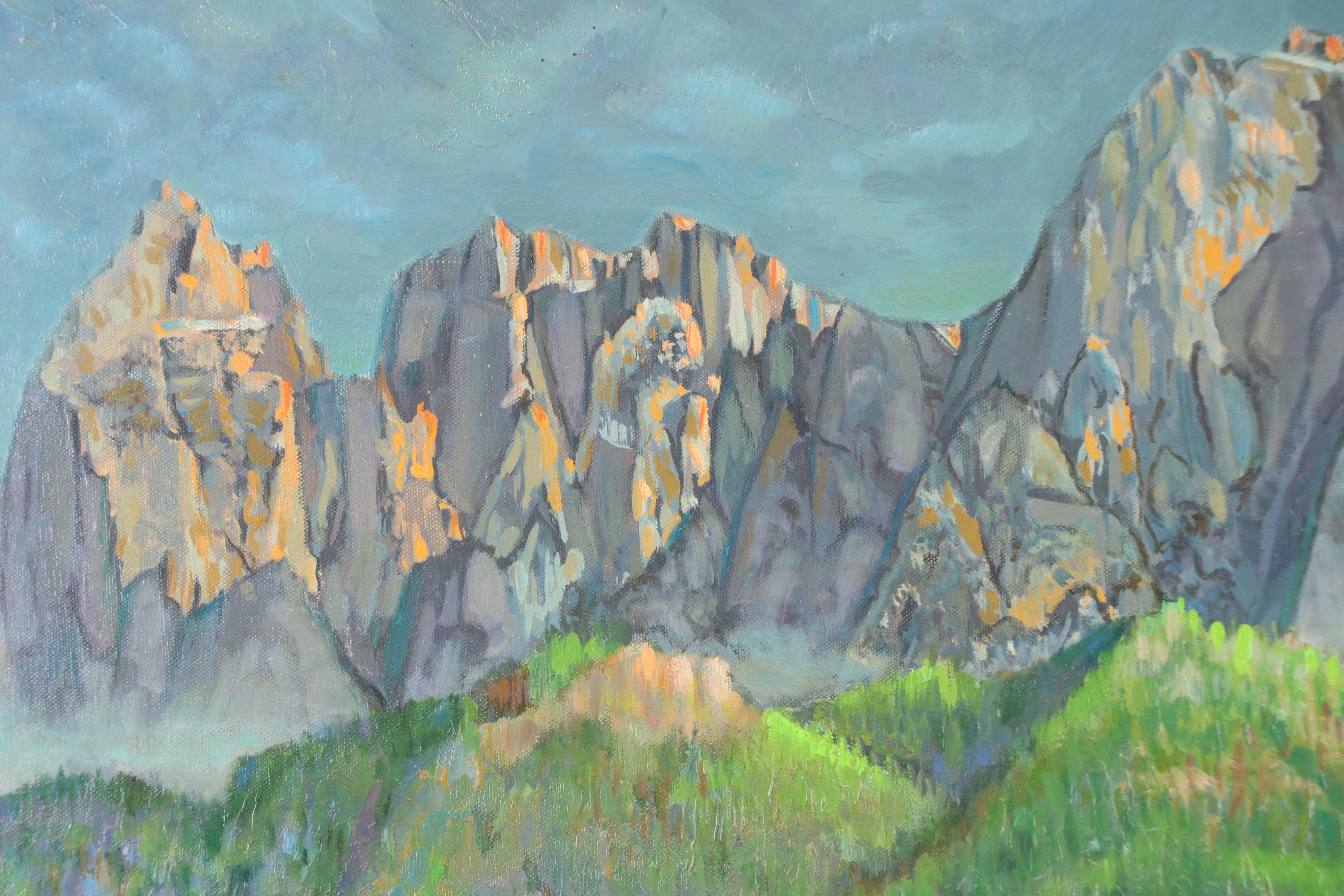 William S. Gisch Oil Painting of Saint Constantine Church, Völs am Schlern, 1972