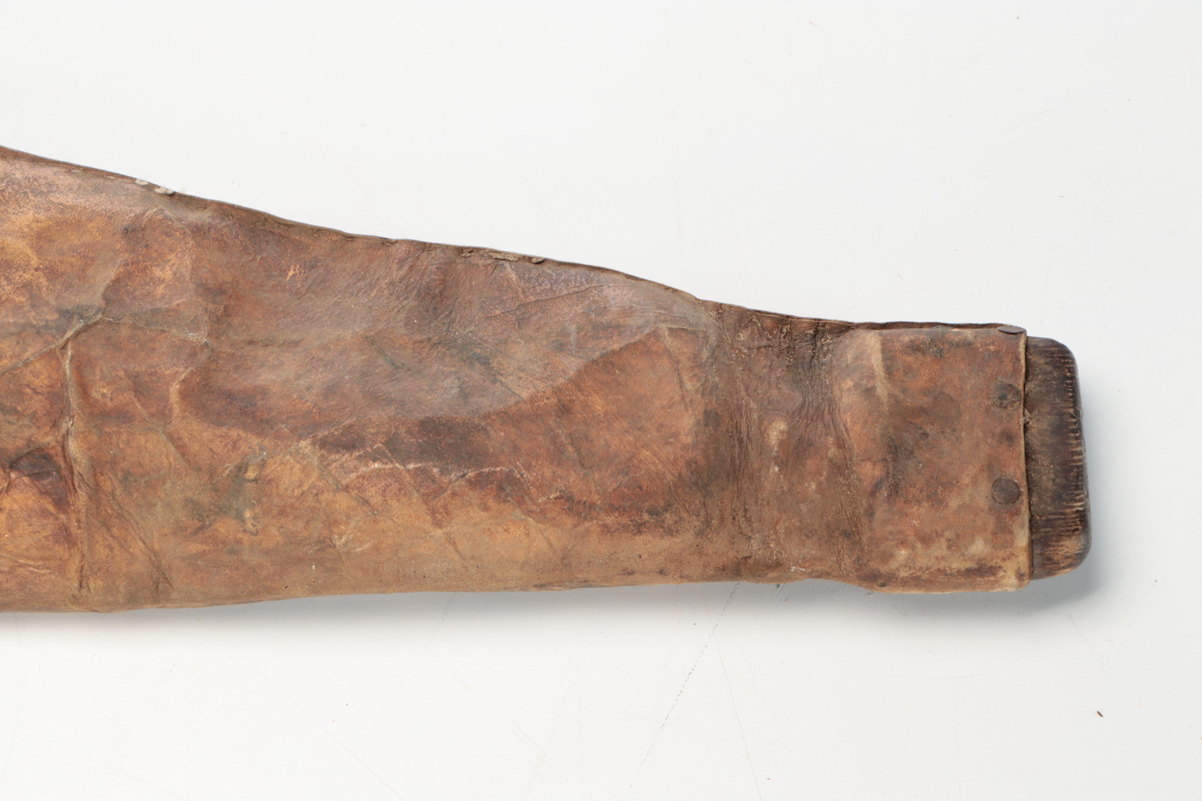 Indigenous Subarctic/Plateau Hide Rifle Case & Knife Sheath, Metal Blade Knife