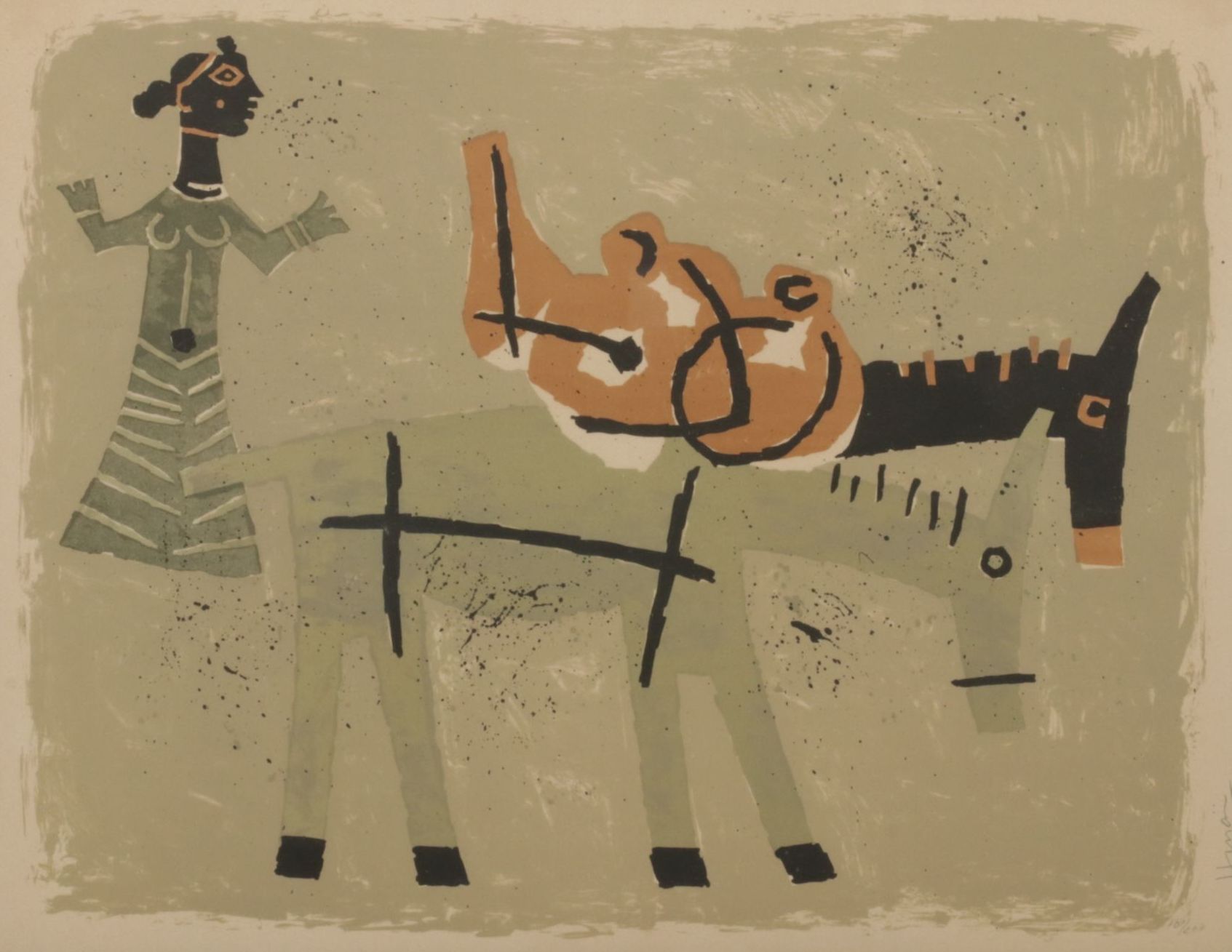 Maqbool Fida Husain Serigraph "Woman with Two Donkeys", Mid 20th Century