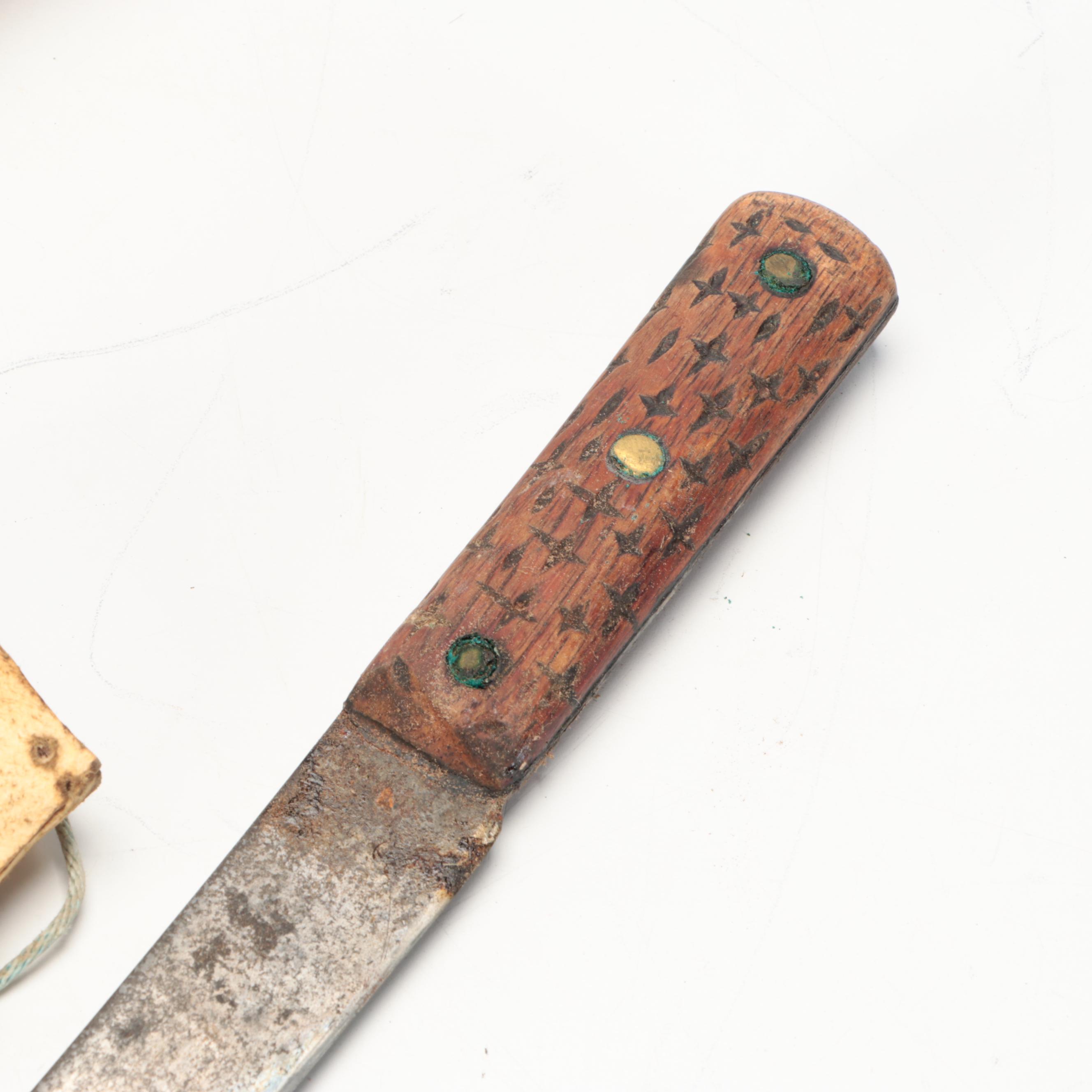 Indigenous Subarctic/Plateau Hide Rifle Case & Knife Sheath, Metal Blade Knife