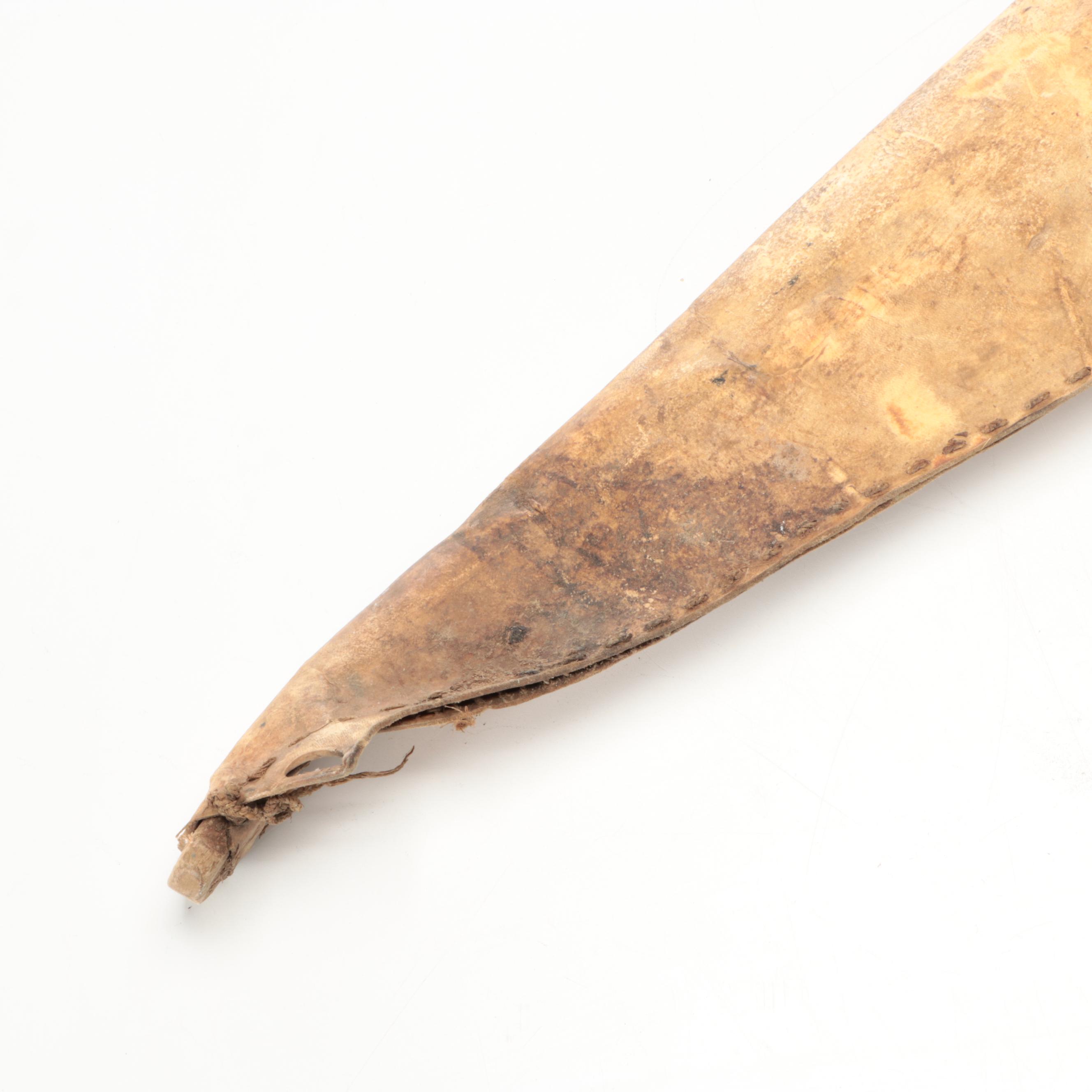 Indigenous Subarctic/Plateau Hide Rifle Case & Knife Sheath, Metal Blade Knife