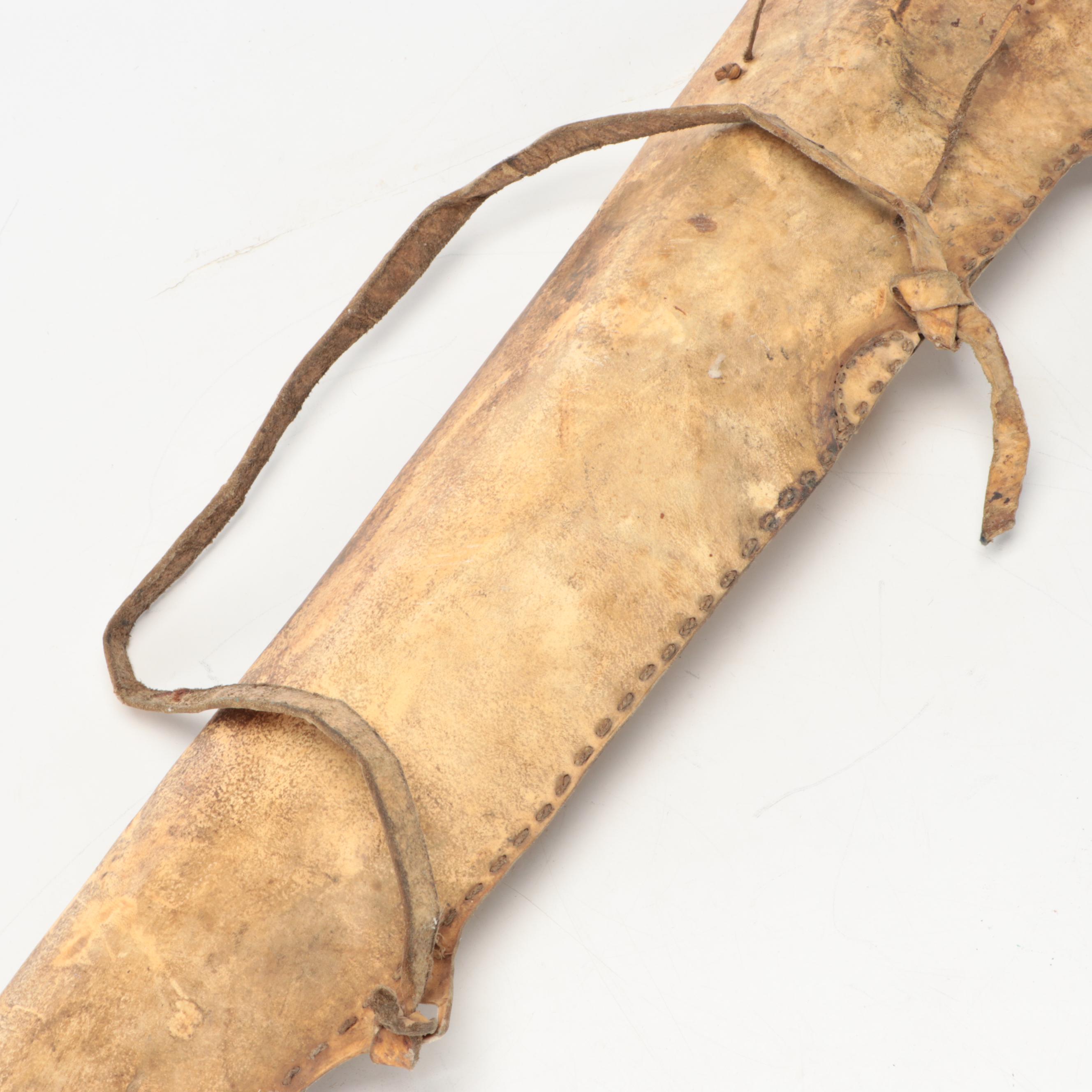 Indigenous Subarctic/Plateau Hide Rifle Case & Knife Sheath, Metal Blade Knife