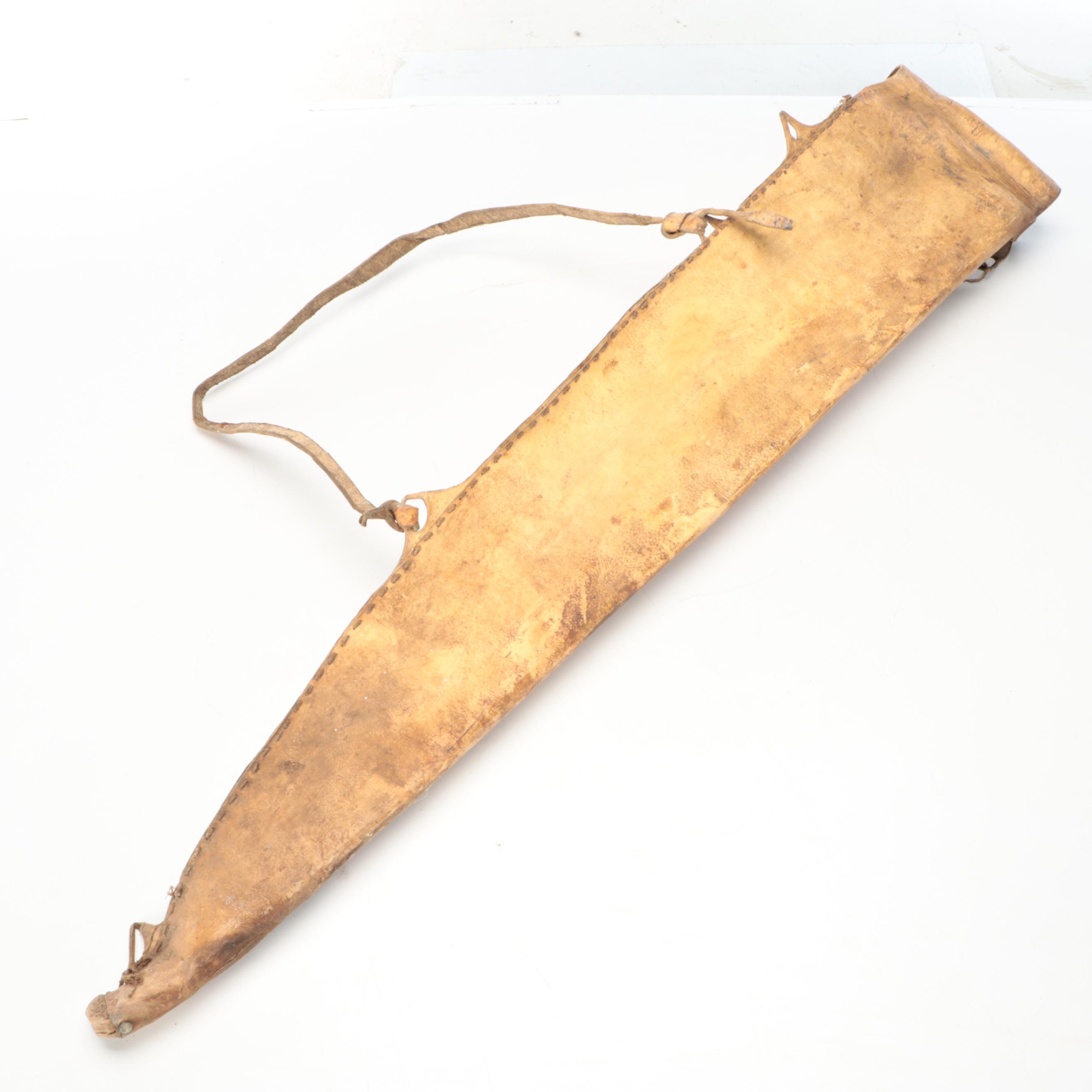 Indigenous Subarctic/Plateau Hide Rifle Case & Knife Sheath, Metal Blade Knife