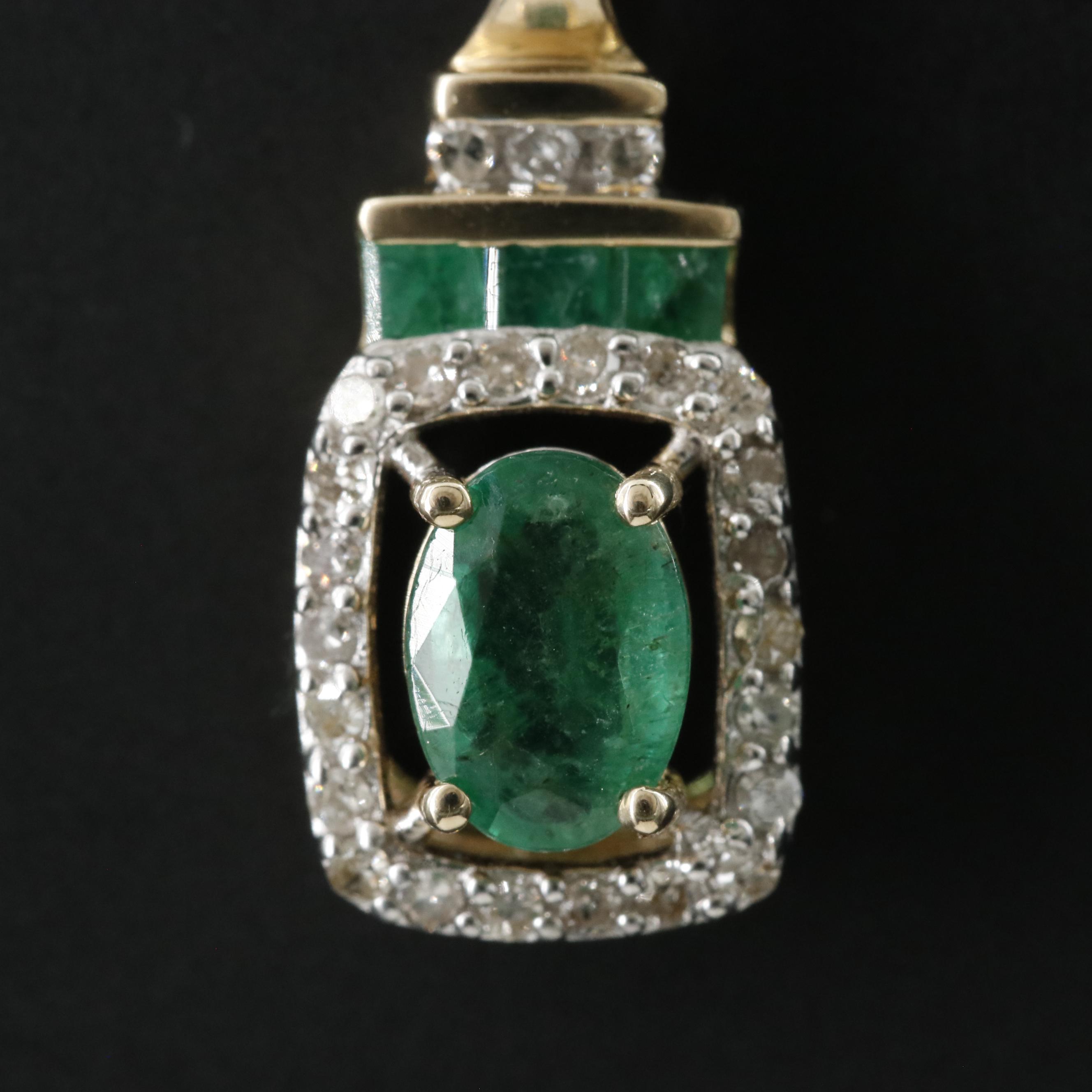 14K Emerald and Diamond Pendant