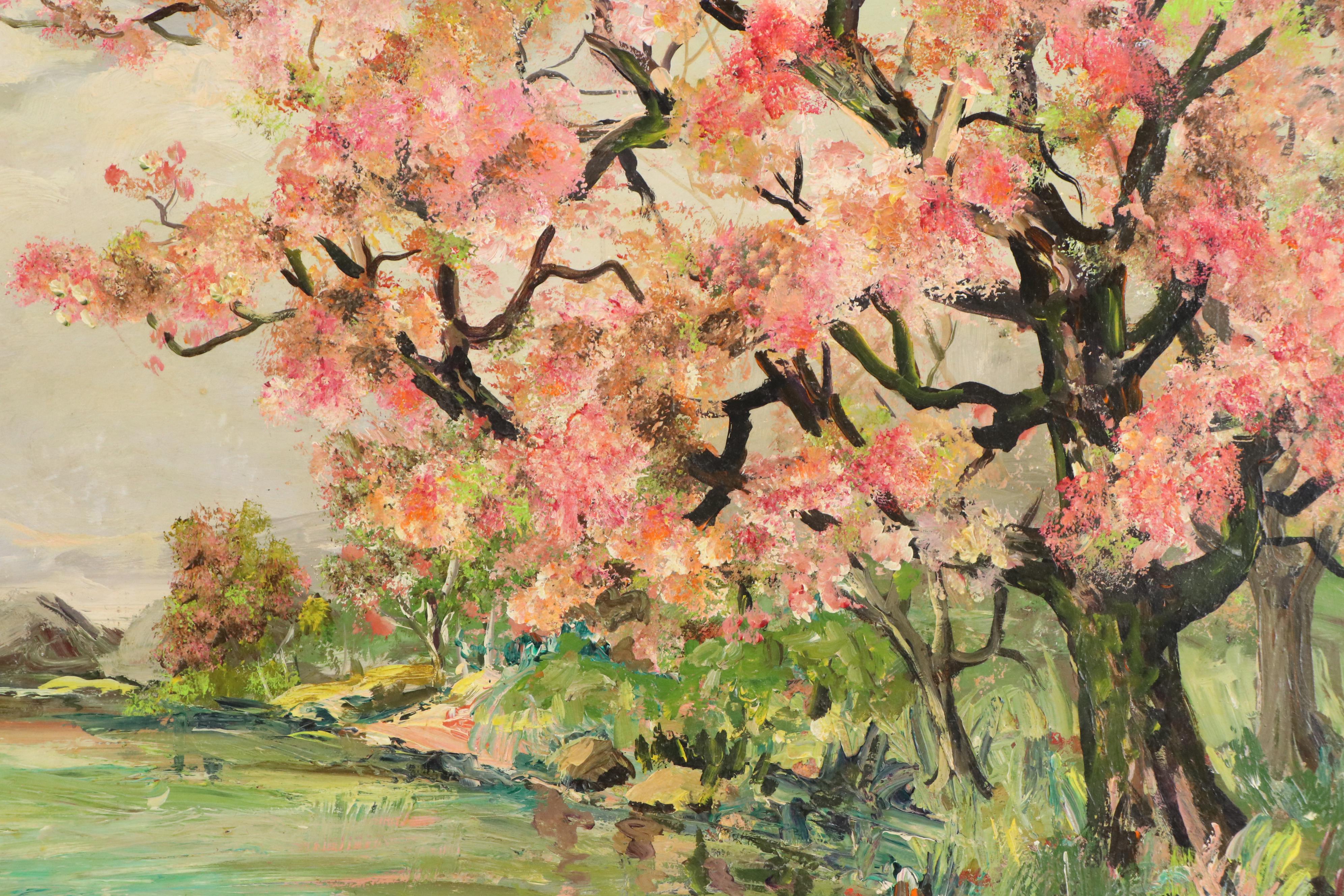 Mildred Montillo Oil Painting of Japanese Landscape With Mt. Fuji, 1970