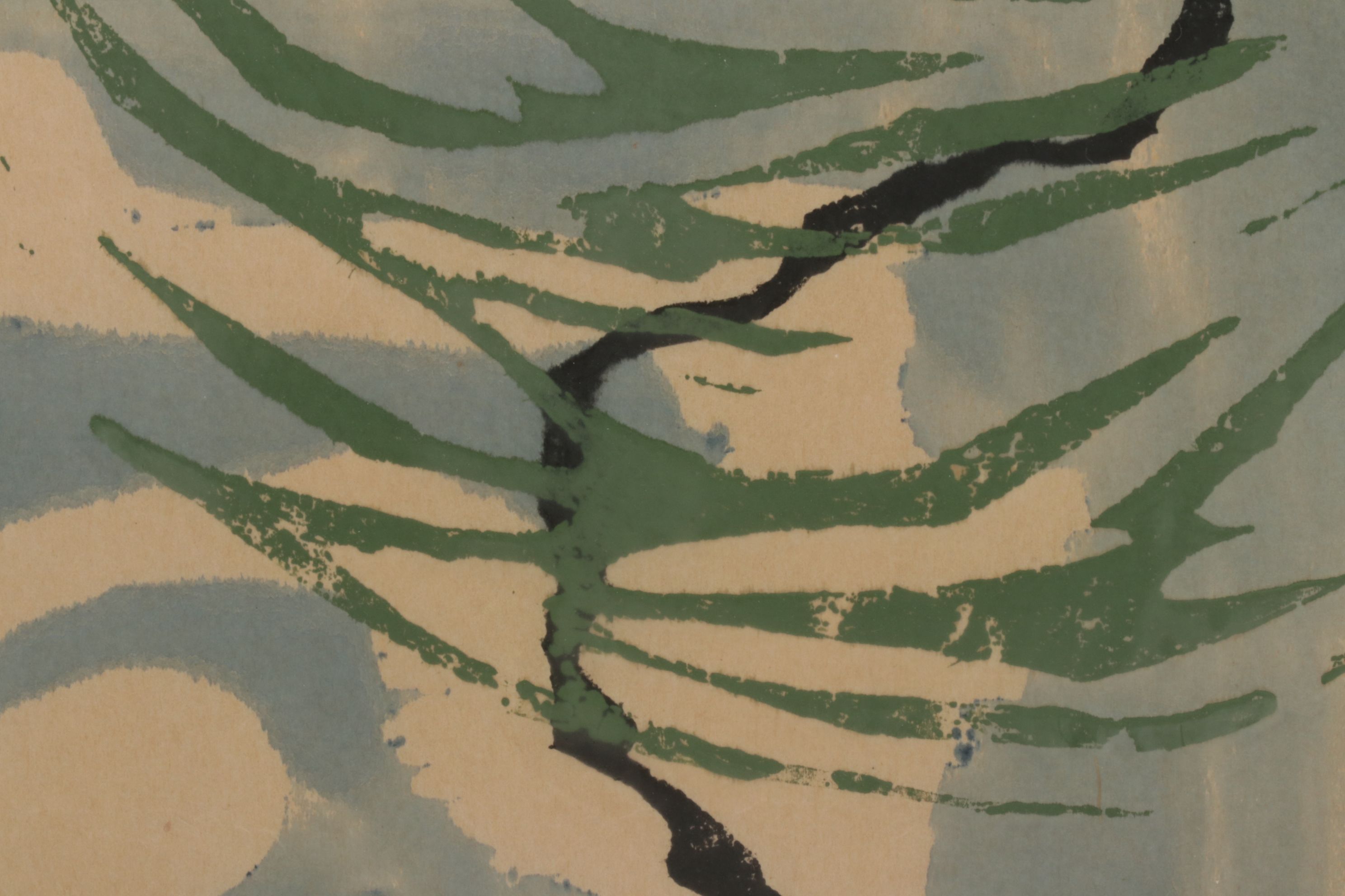 Signed Simone Titone Modernist Woodblock "Moonlight and Pines", 1962