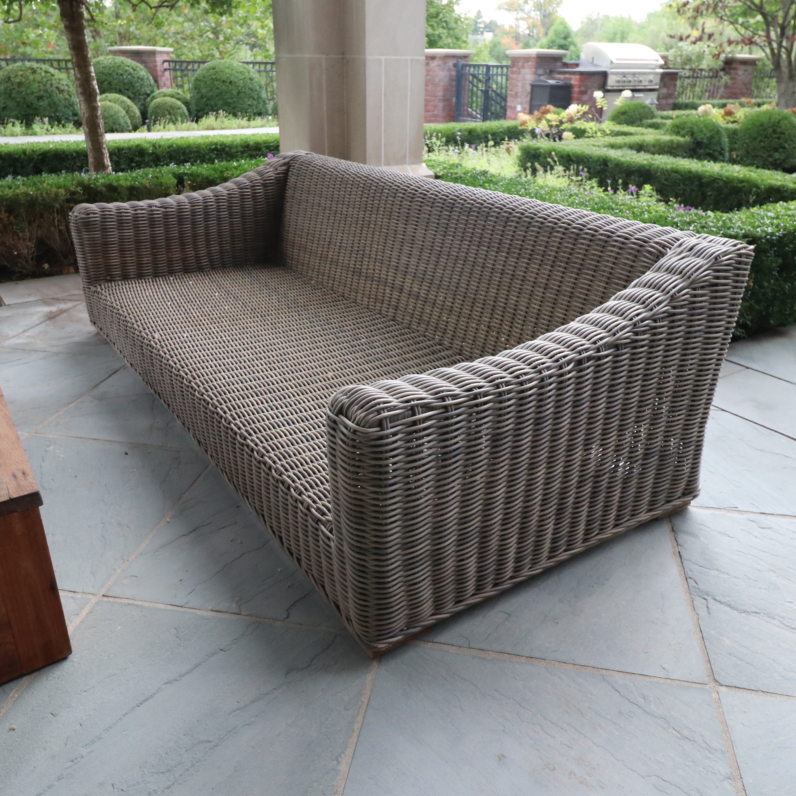 Restoration Hardware Reclaimed Wood Coffee Table and Outdoor PE Rattan Sofa