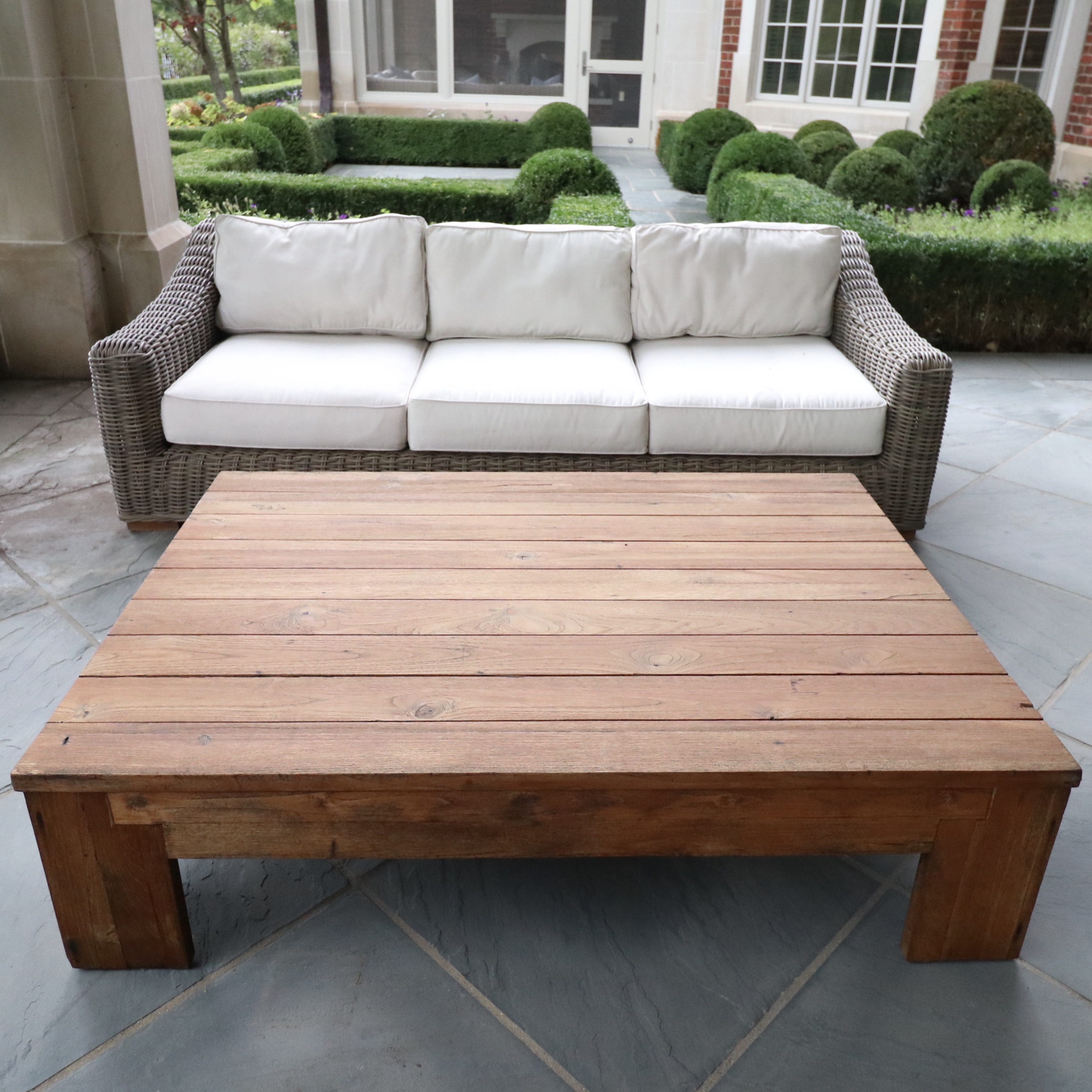 Restoration Hardware Reclaimed Wood Coffee Table and Outdoor PE Rattan Sofa