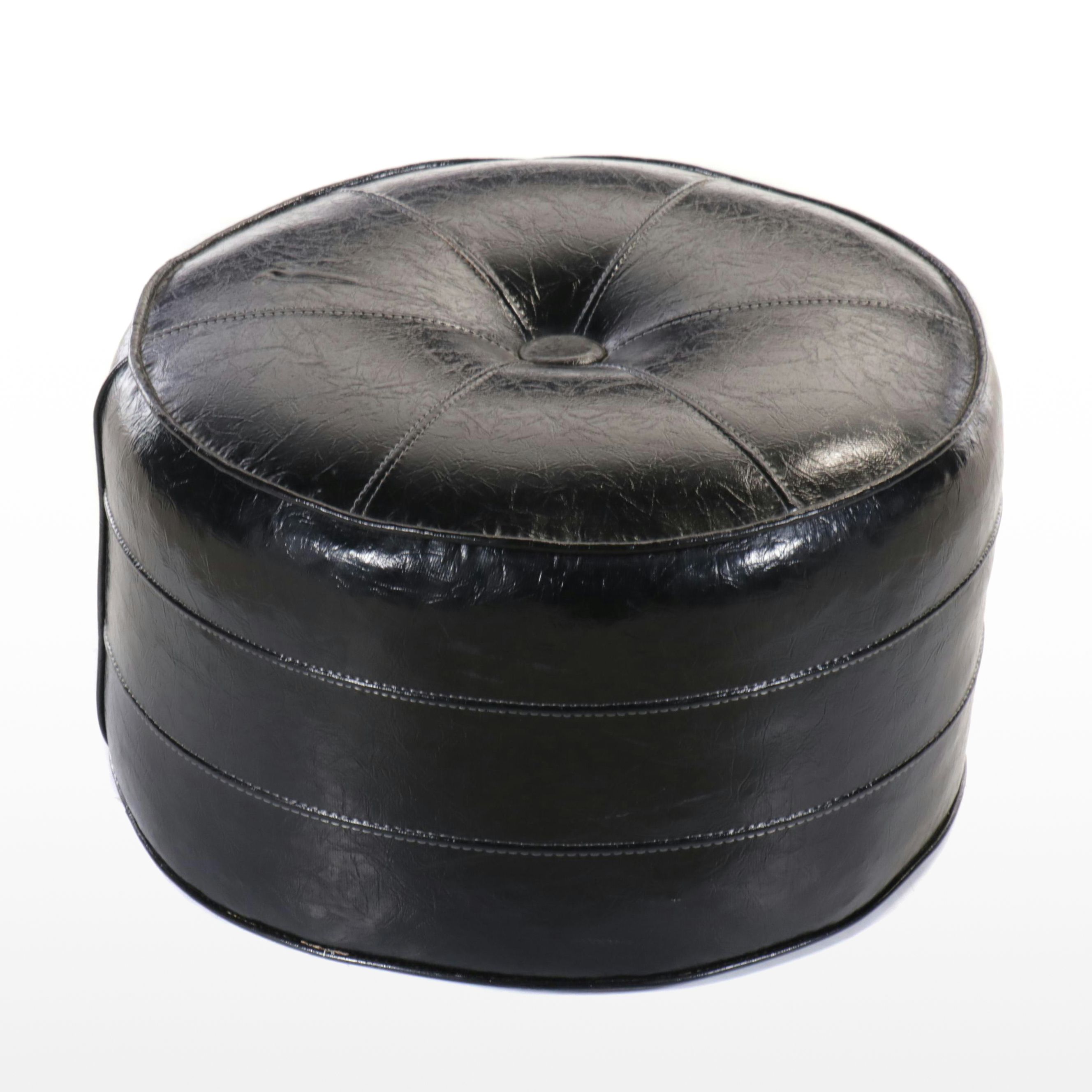 Modernist Black Faux Leather Pouf