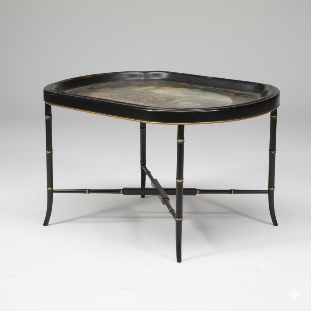 English Regency Style Parcel-Gilt and Paint-Decorated Wood Cocktail Table