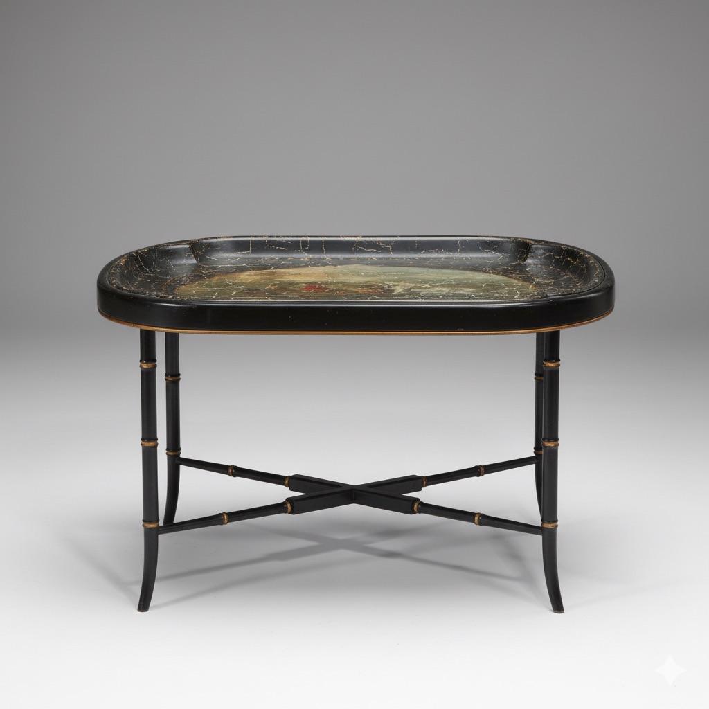 English Regency Style Parcel-Gilt and Paint-Decorated Wood Cocktail Table