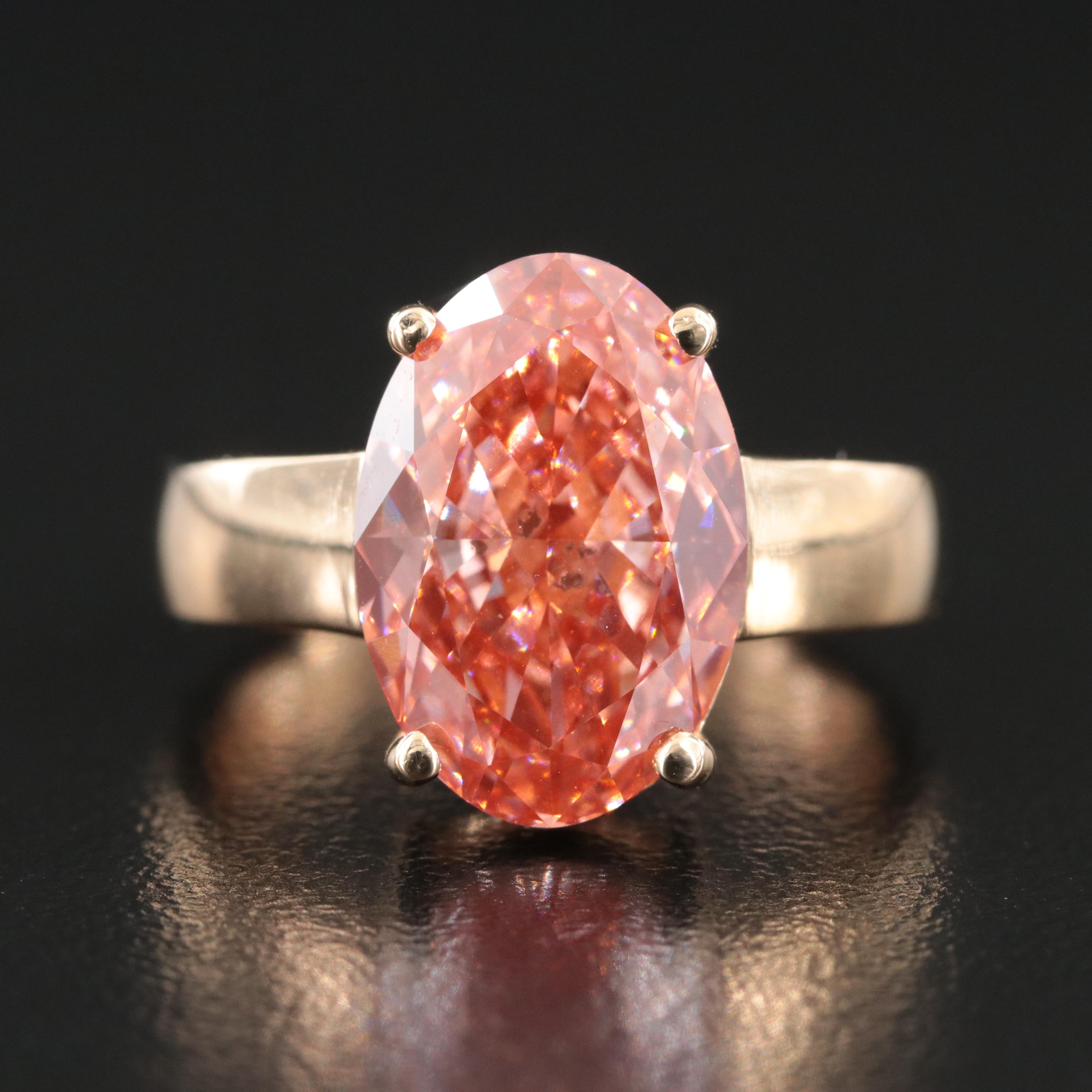 18K 4.37 CT Lab Grown Fancy Pink Diamond Solitaire Ring