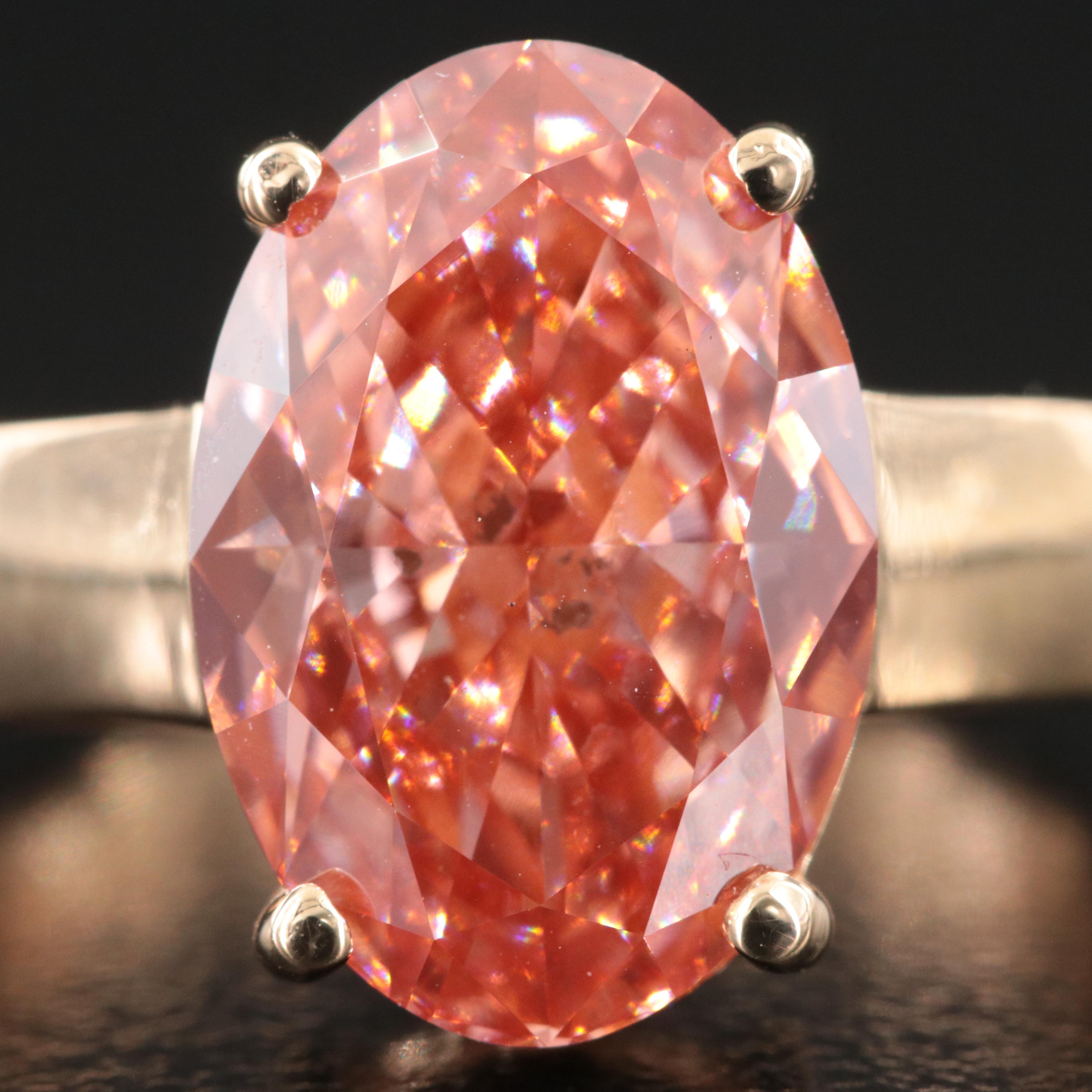 18K 4.37 CT Lab Grown Fancy Pink Diamond Solitaire Ring