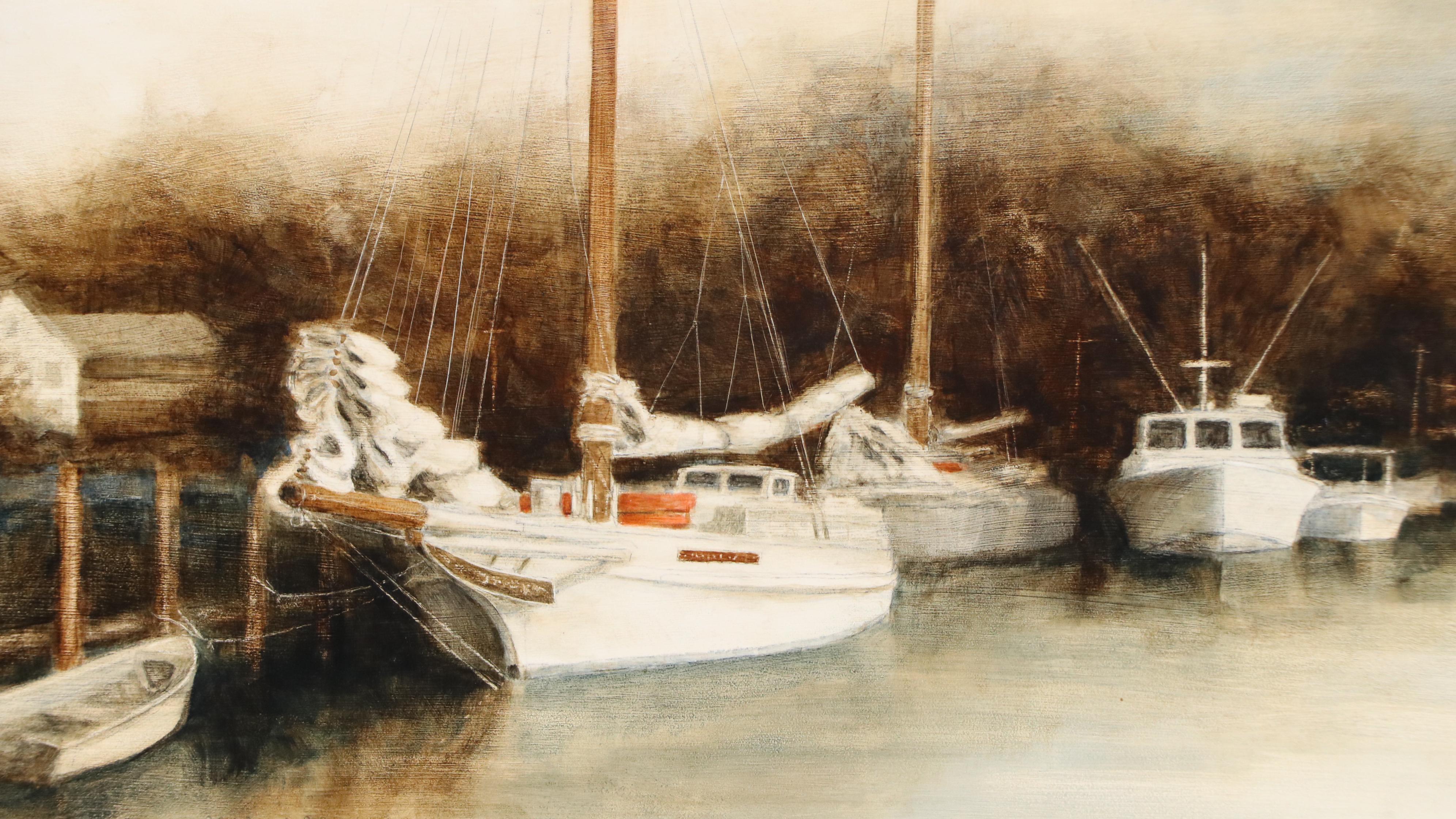 Robert Manning Oil Painting "Awaiting the Crew at Dogwood Harbor," 2016