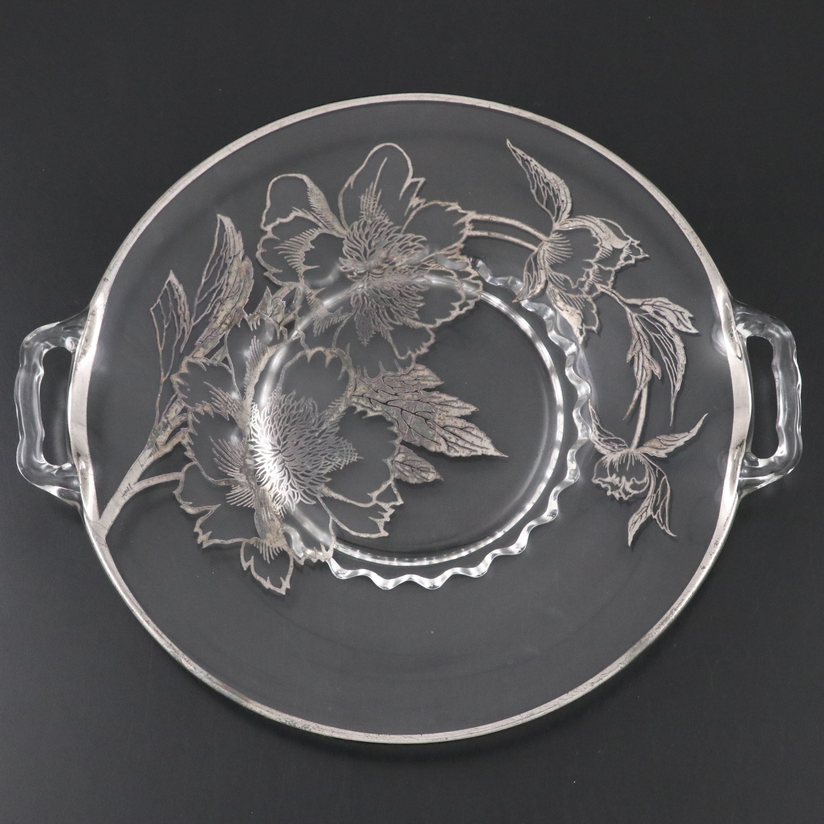 Poole Silver Plate Shell Plate with Other Glass and Porcelain Plates