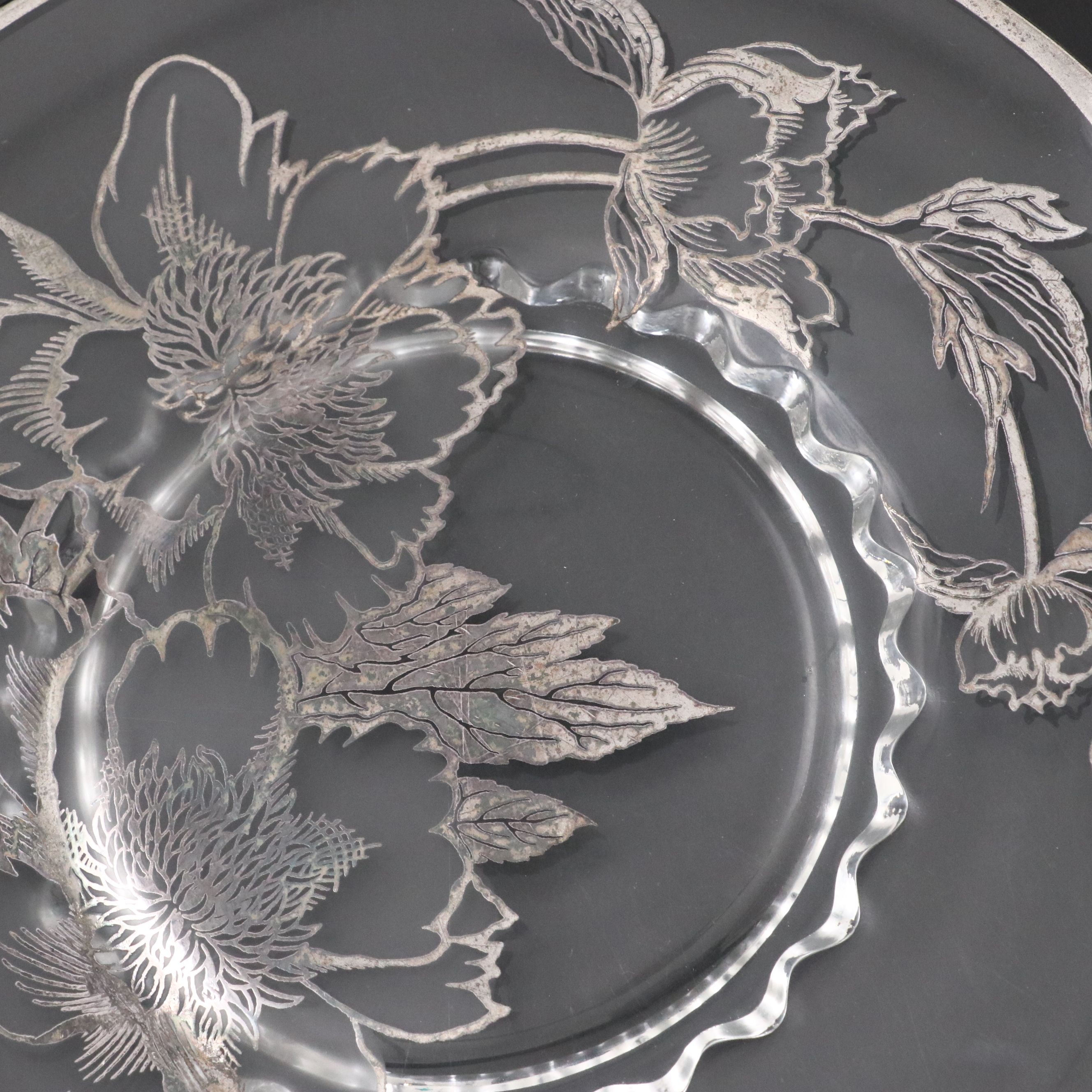 Poole Silver Plate Shell Plate with Other Glass and Porcelain Plates