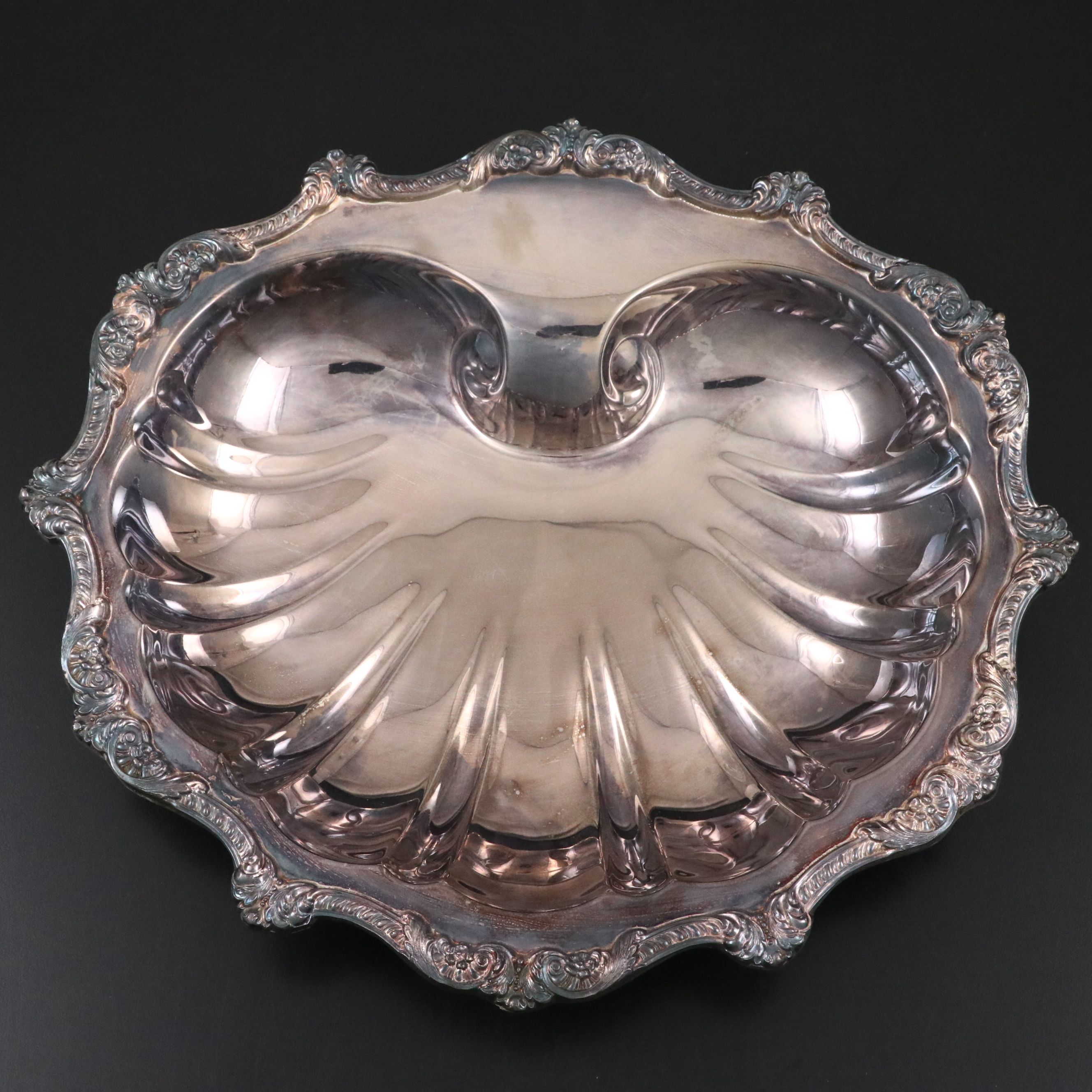 Poole Silver Plate Shell Plate with Other Glass and Porcelain Plates