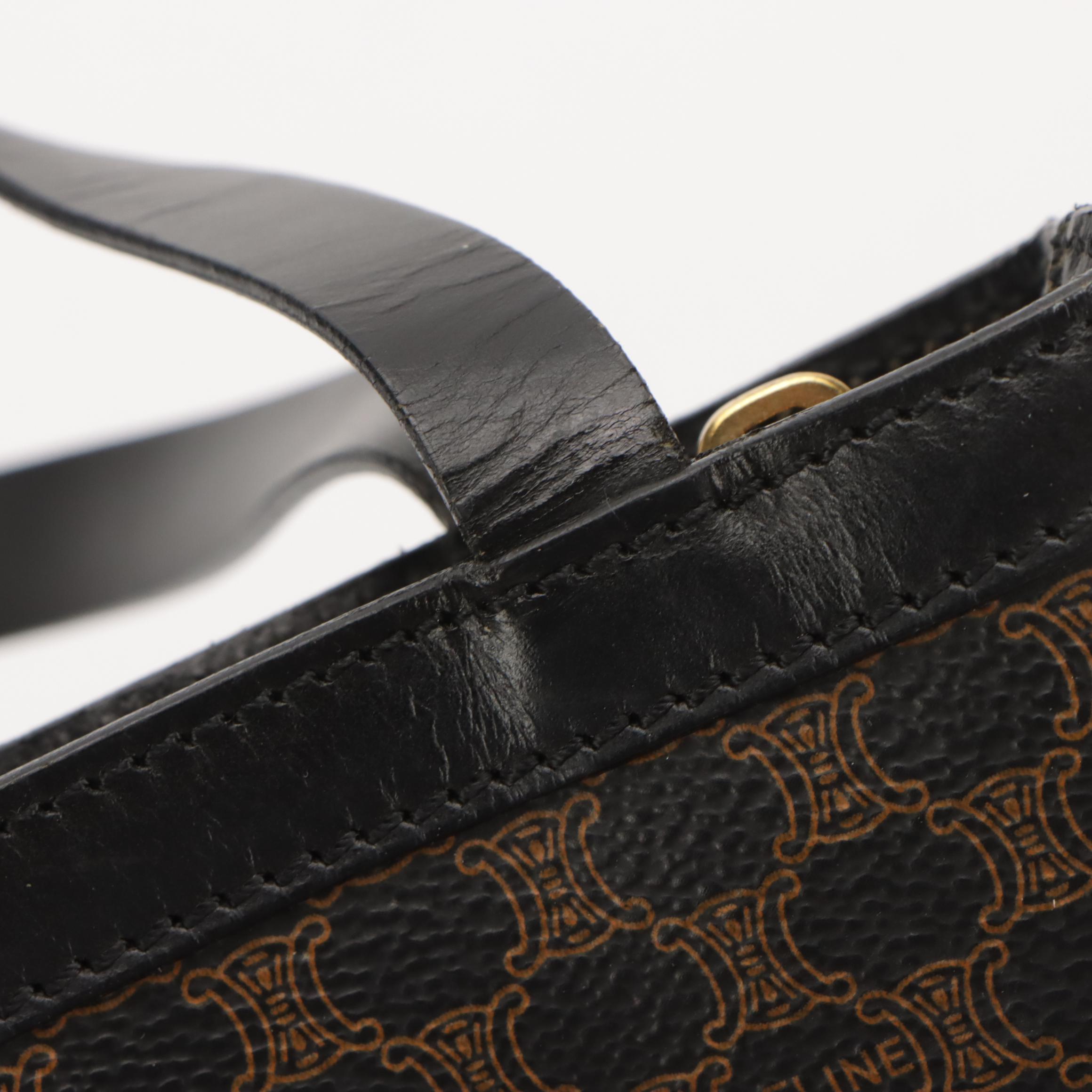 Celine Bucket Handbag in Black Macadam Coated Canvas and Leather Trim