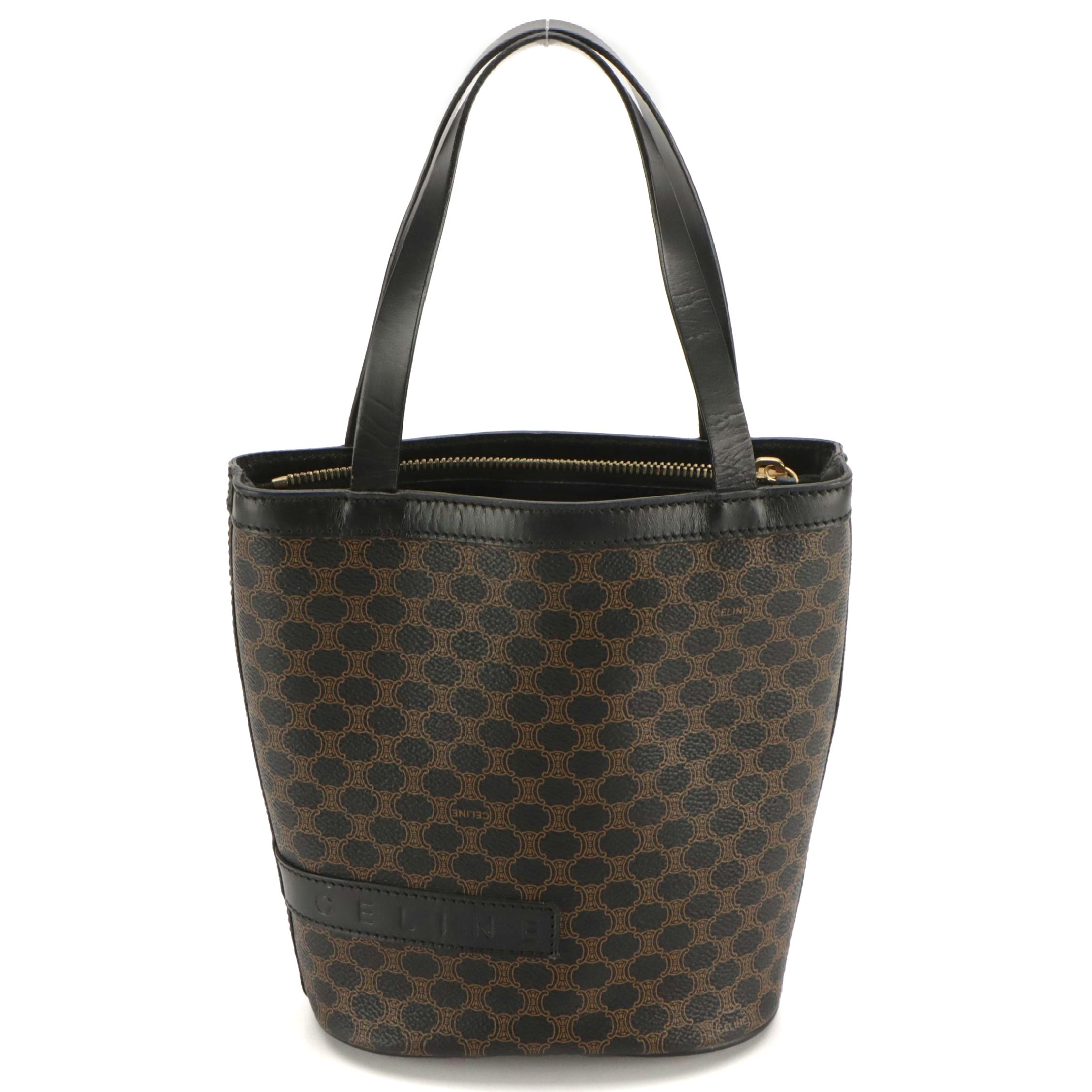 Celine Bucket Handbag in Black Macadam Coated Canvas and Leather Trim