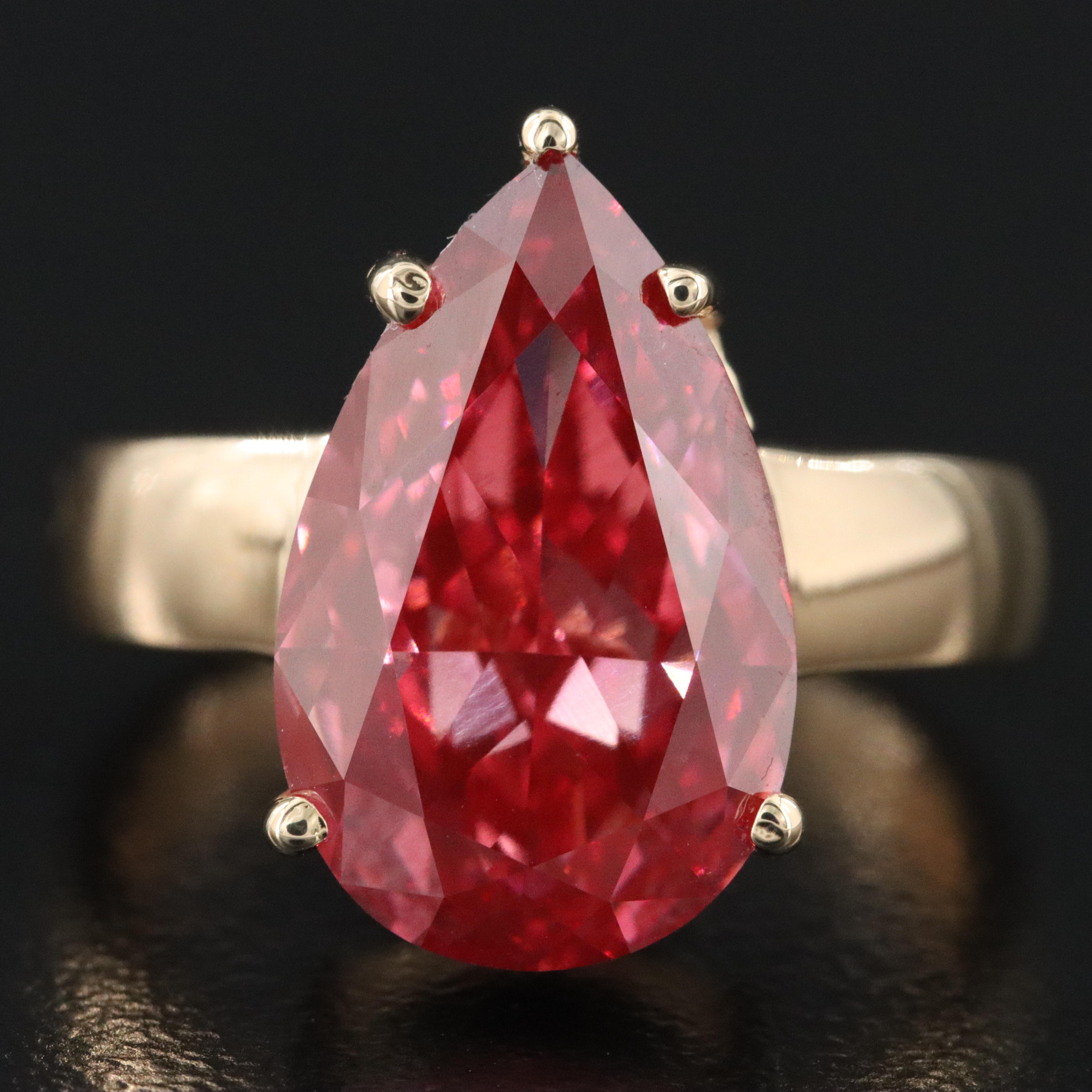 18K 5.08 CT Lab Grown Fancy Pink Diamond Solitaire Ring