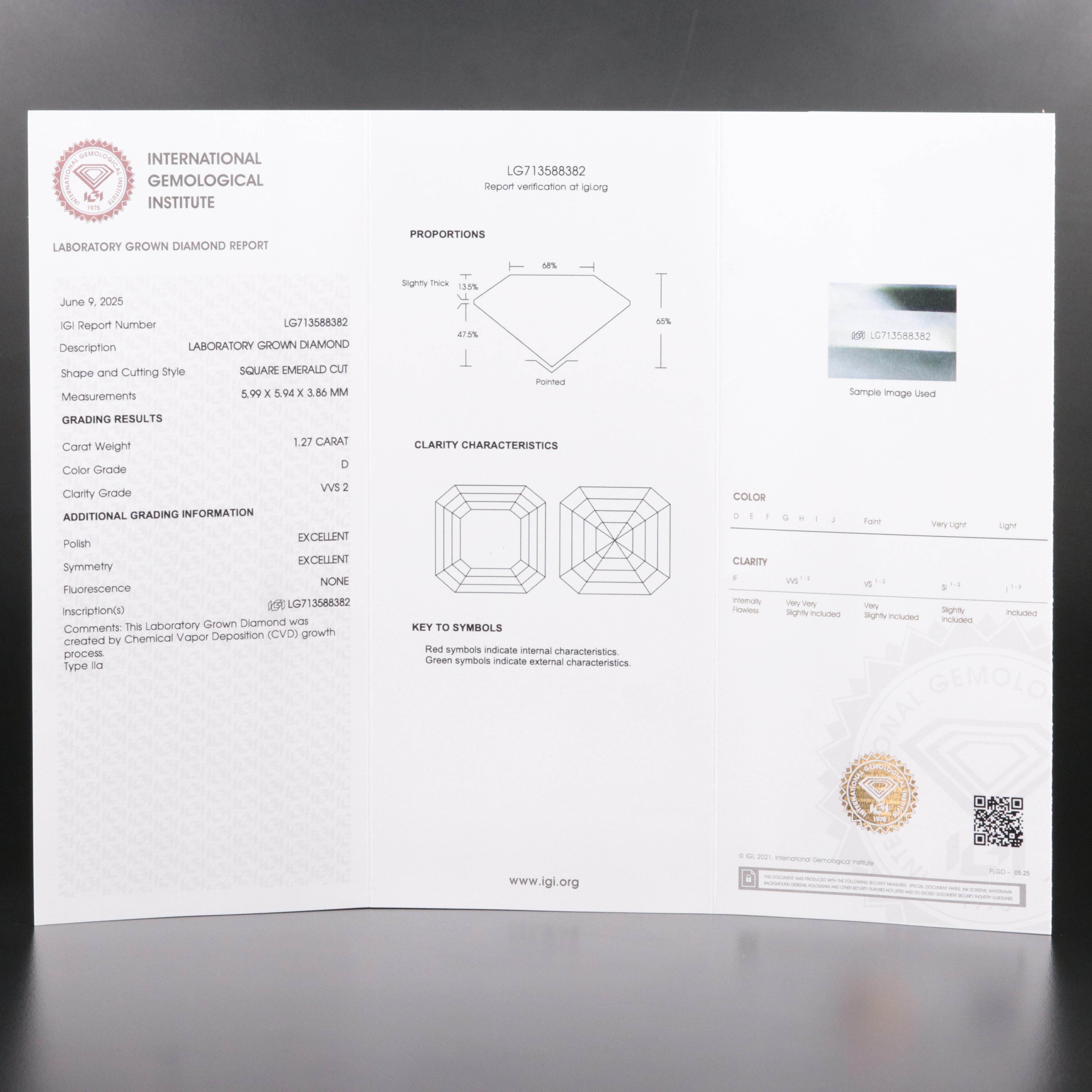 Loose 1.27 CT Lab Grown Diamond with IGI Report