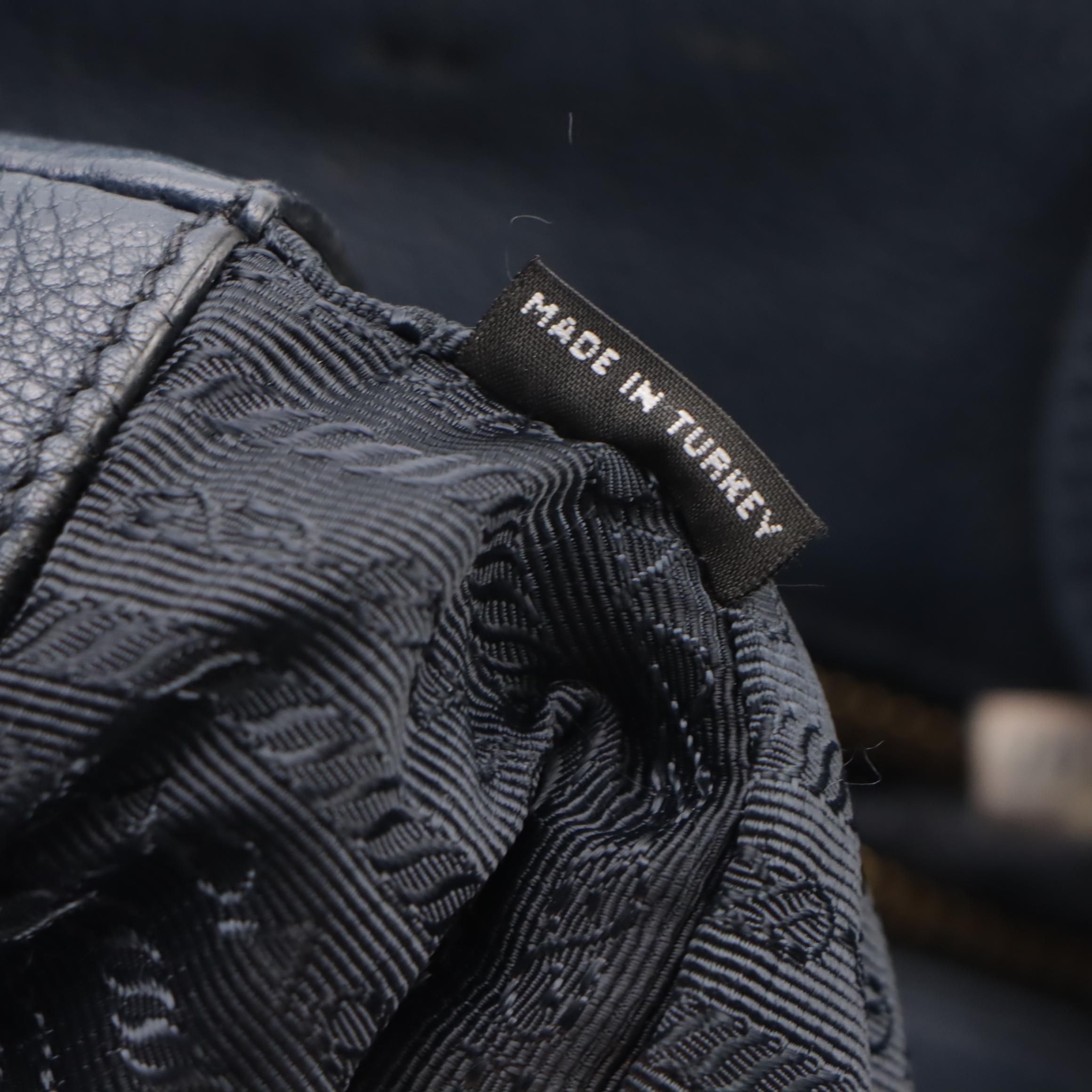 Prada Front Pocket Shopping Two-Way Tote in Navy Blue Vitello Daino Leather