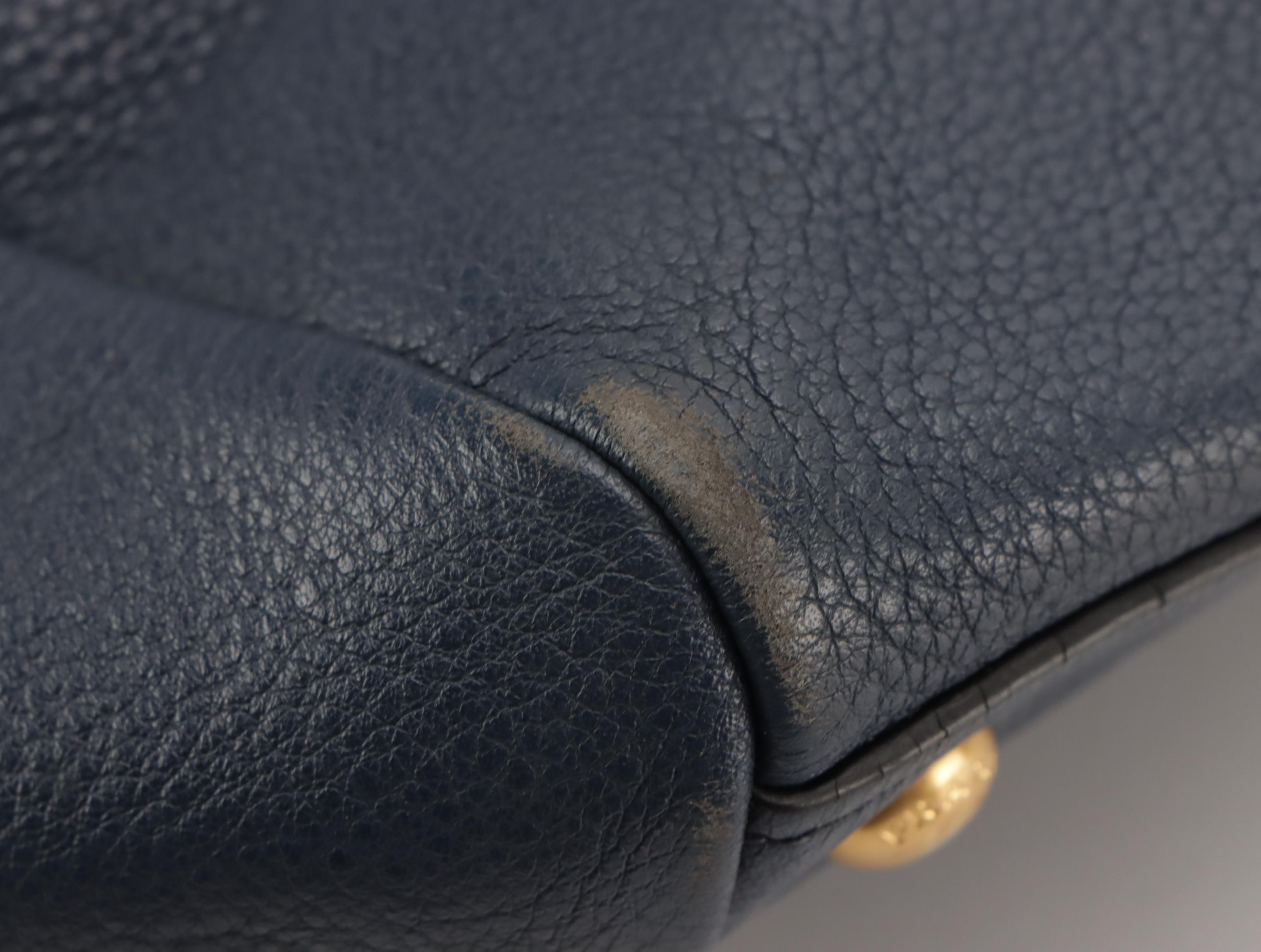 Prada Front Pocket Shopping Two-Way Tote in Navy Blue Vitello Daino Leather