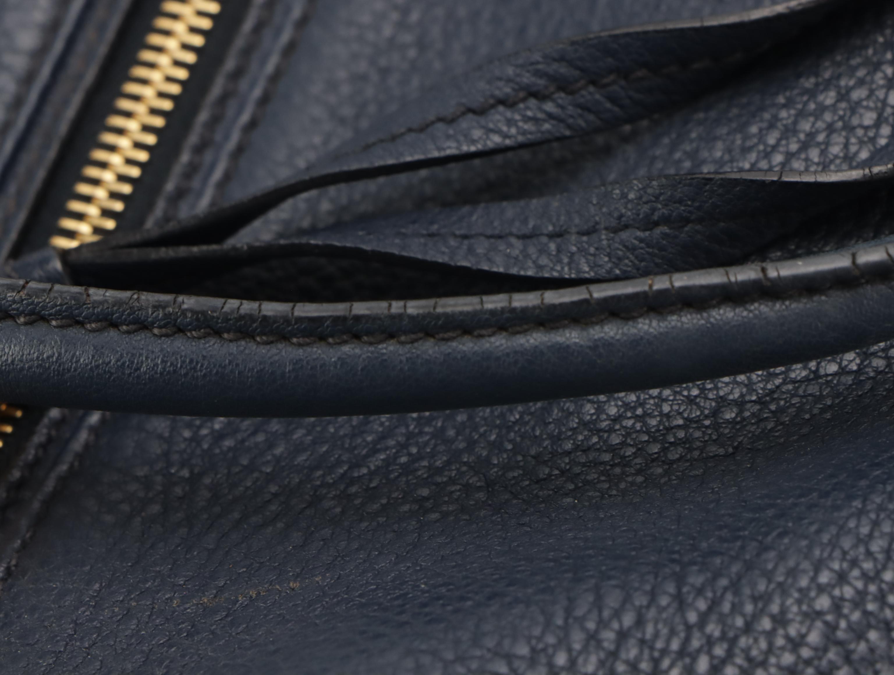 Prada Front Pocket Shopping Two-Way Tote in Navy Blue Vitello Daino Leather