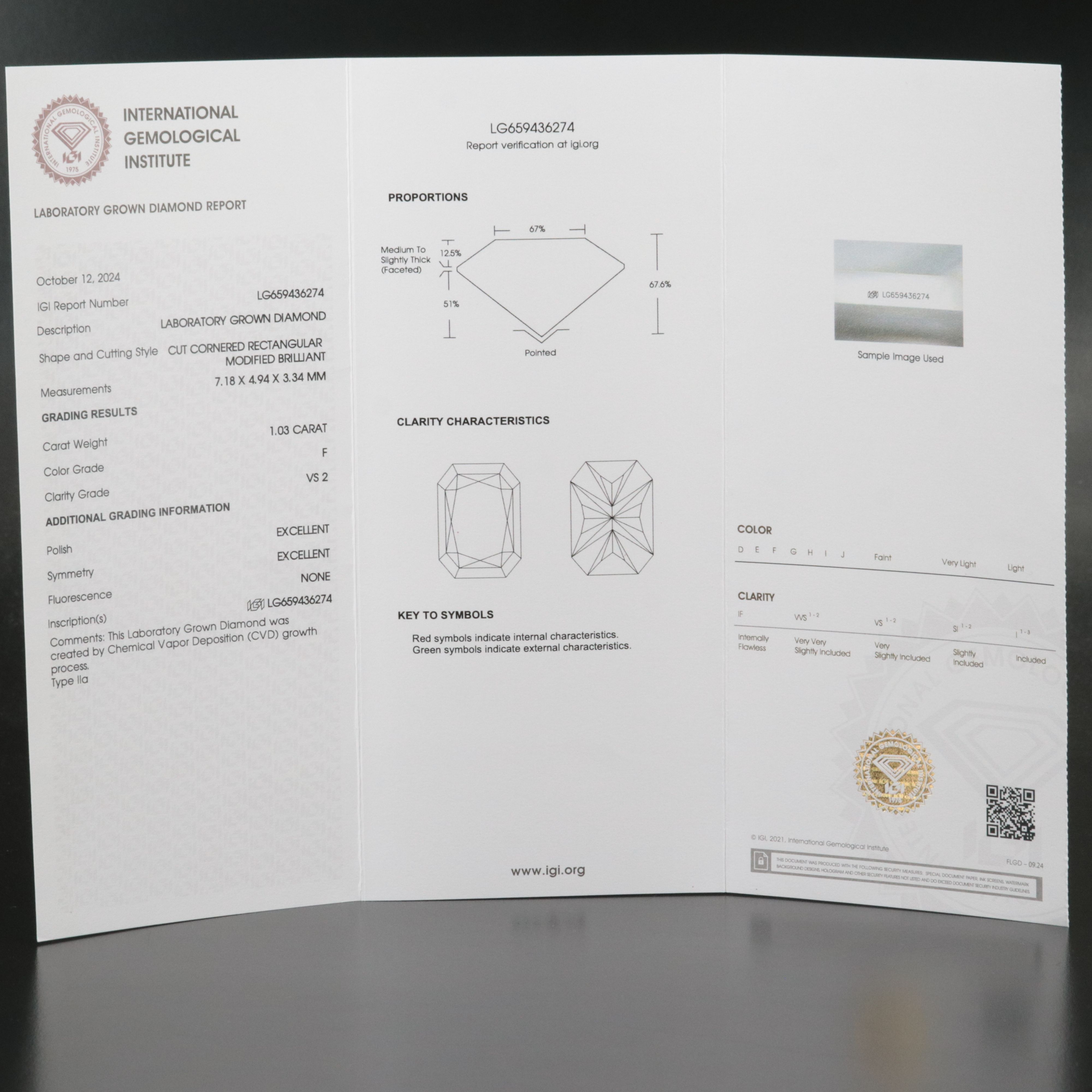 Loose 1.03 CT Lab Grown Diamond with IGI Report
