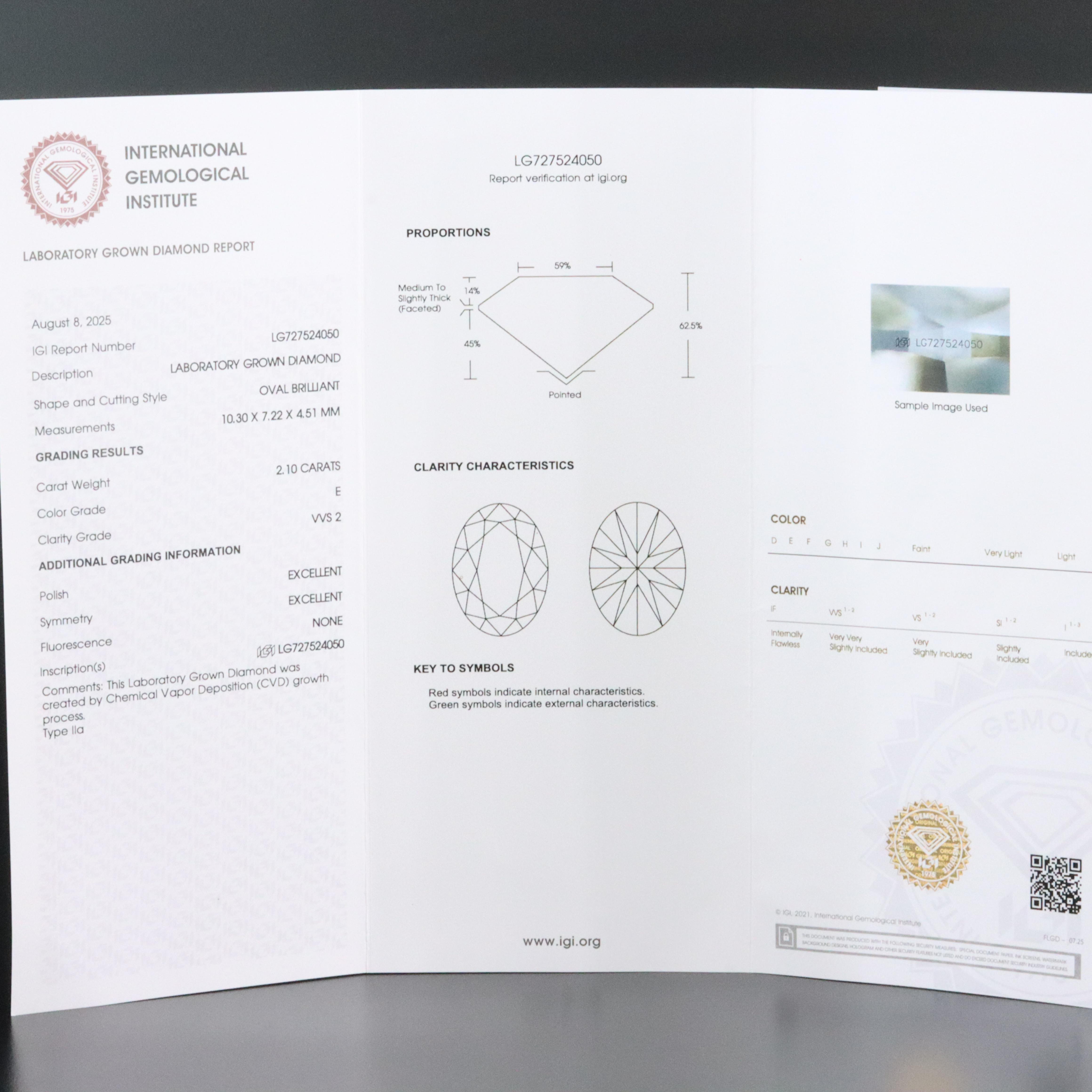 18K 2.10 CT Lab Grown Diamond Solitaire Ring with IGI Report