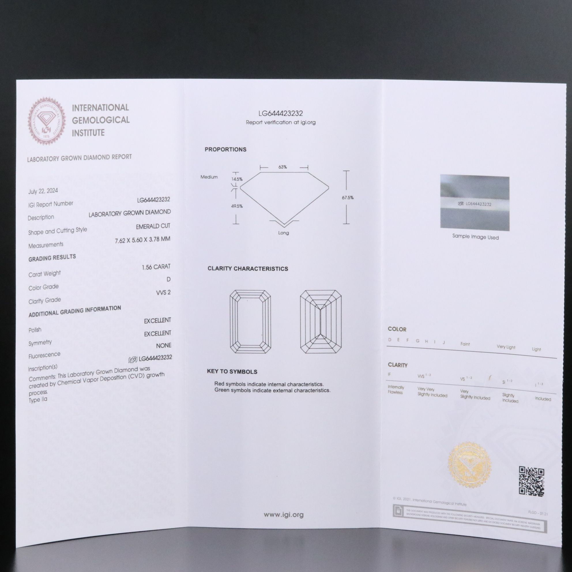 Loose 1.56 CT Lab Grown Diamond with IGI Report