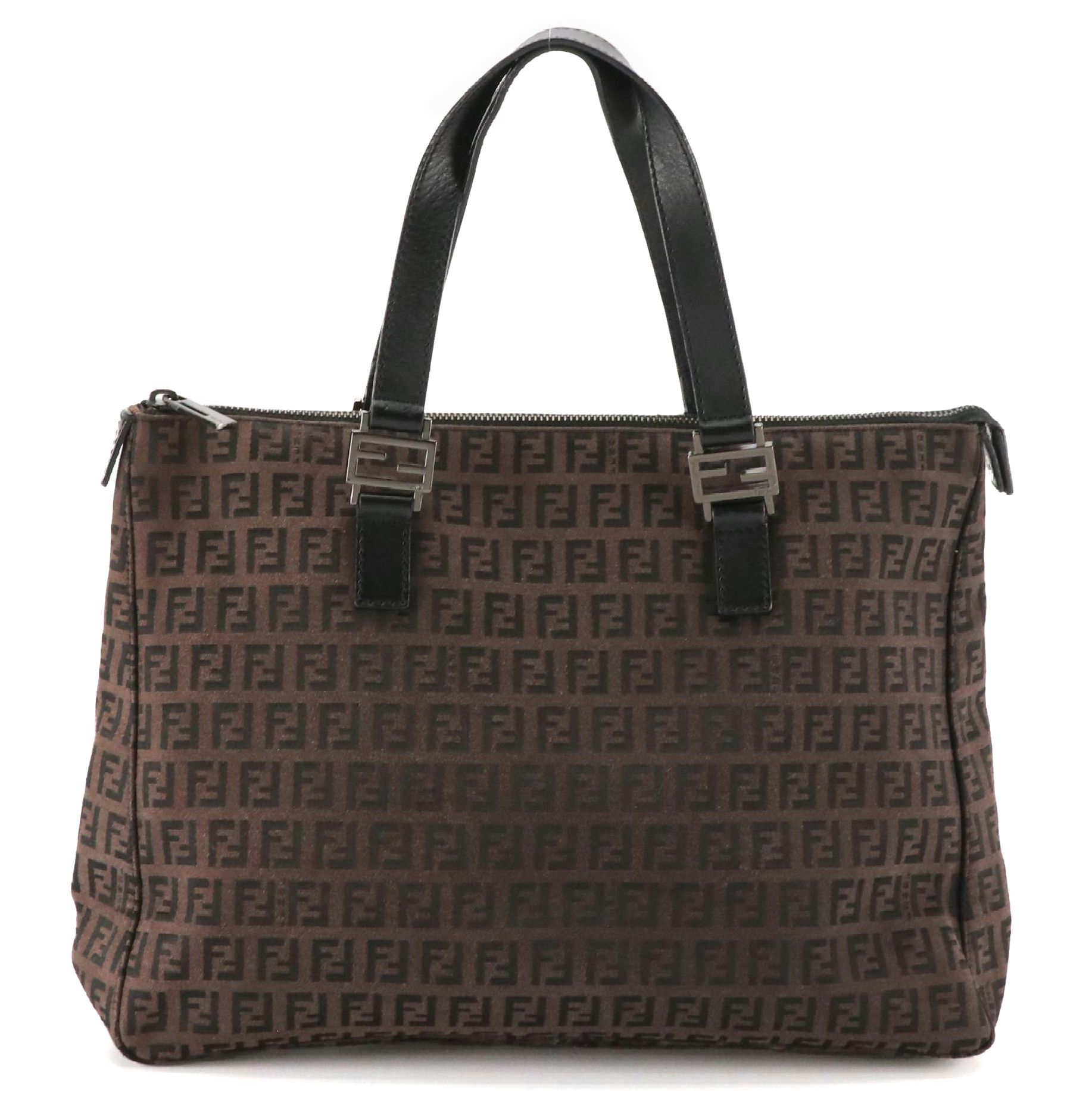 Fendi Shoulder Bag in Brown Zucca Canvas and Black Leather
