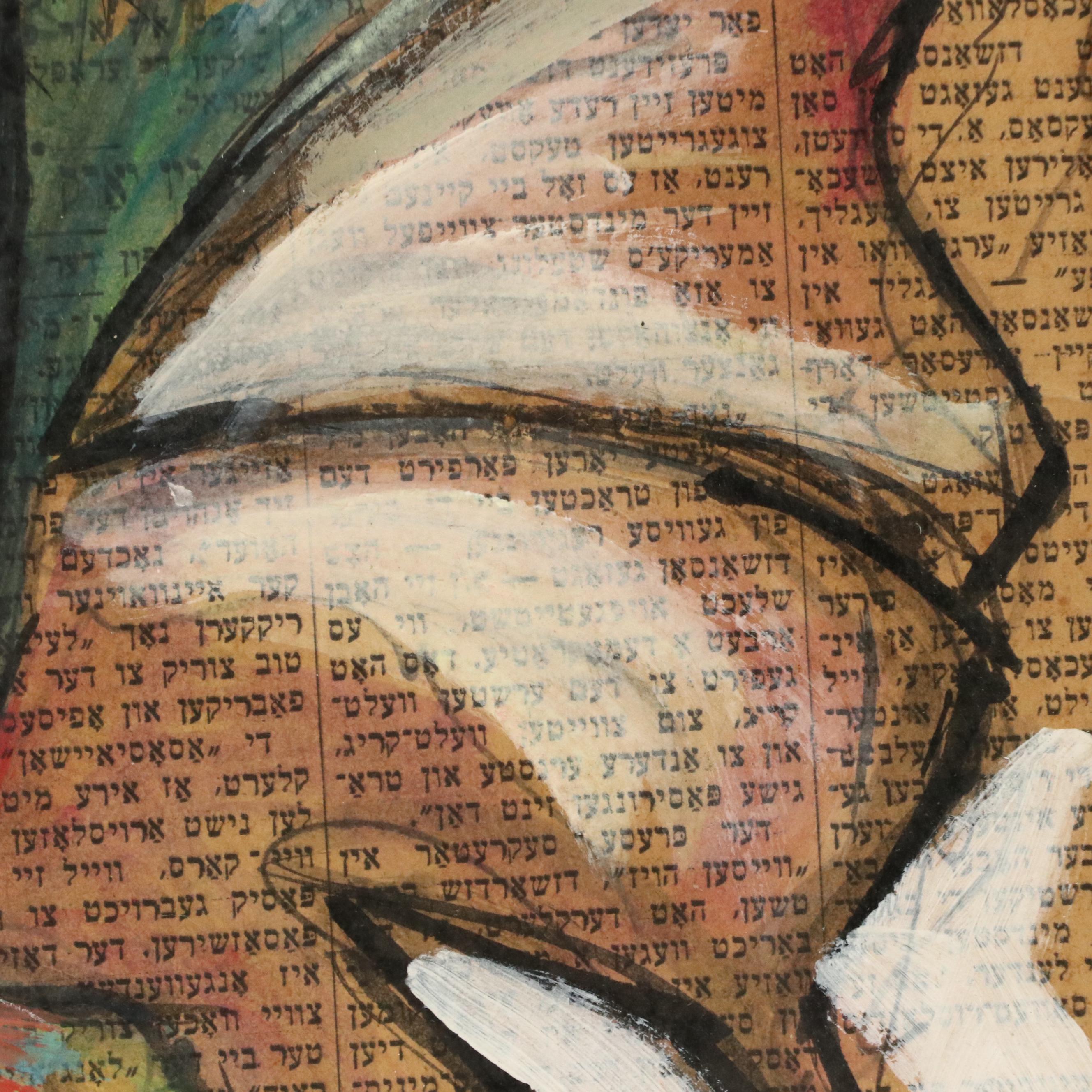 Louis Spiegel Oil Painting Portrait of Clown on Newspaper, 1969